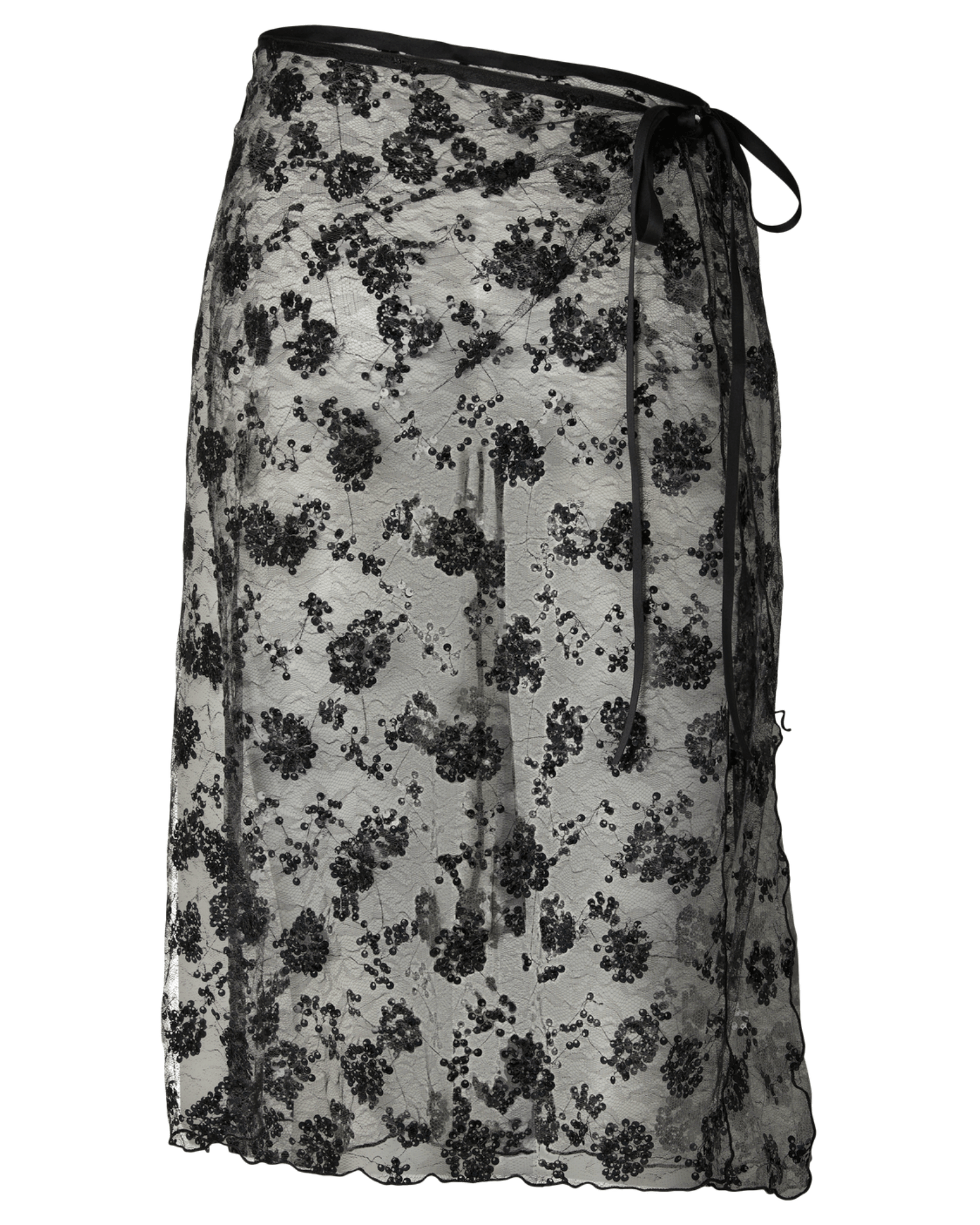 Sort gennemsigtig blonde sarong med palietter og bindebånd fra PIECES