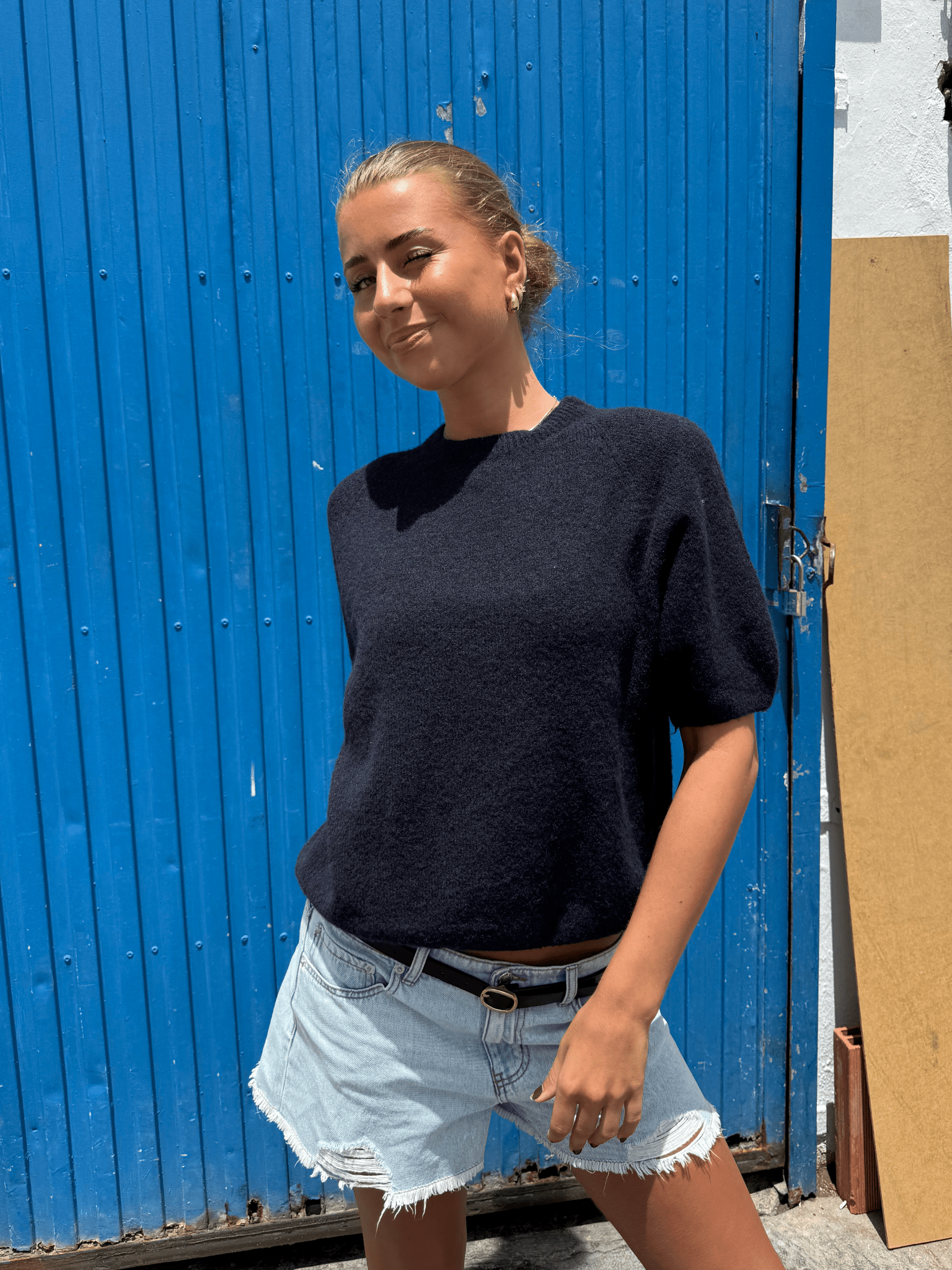 MIRA SHORT SLEEVE KNIT - NAVY