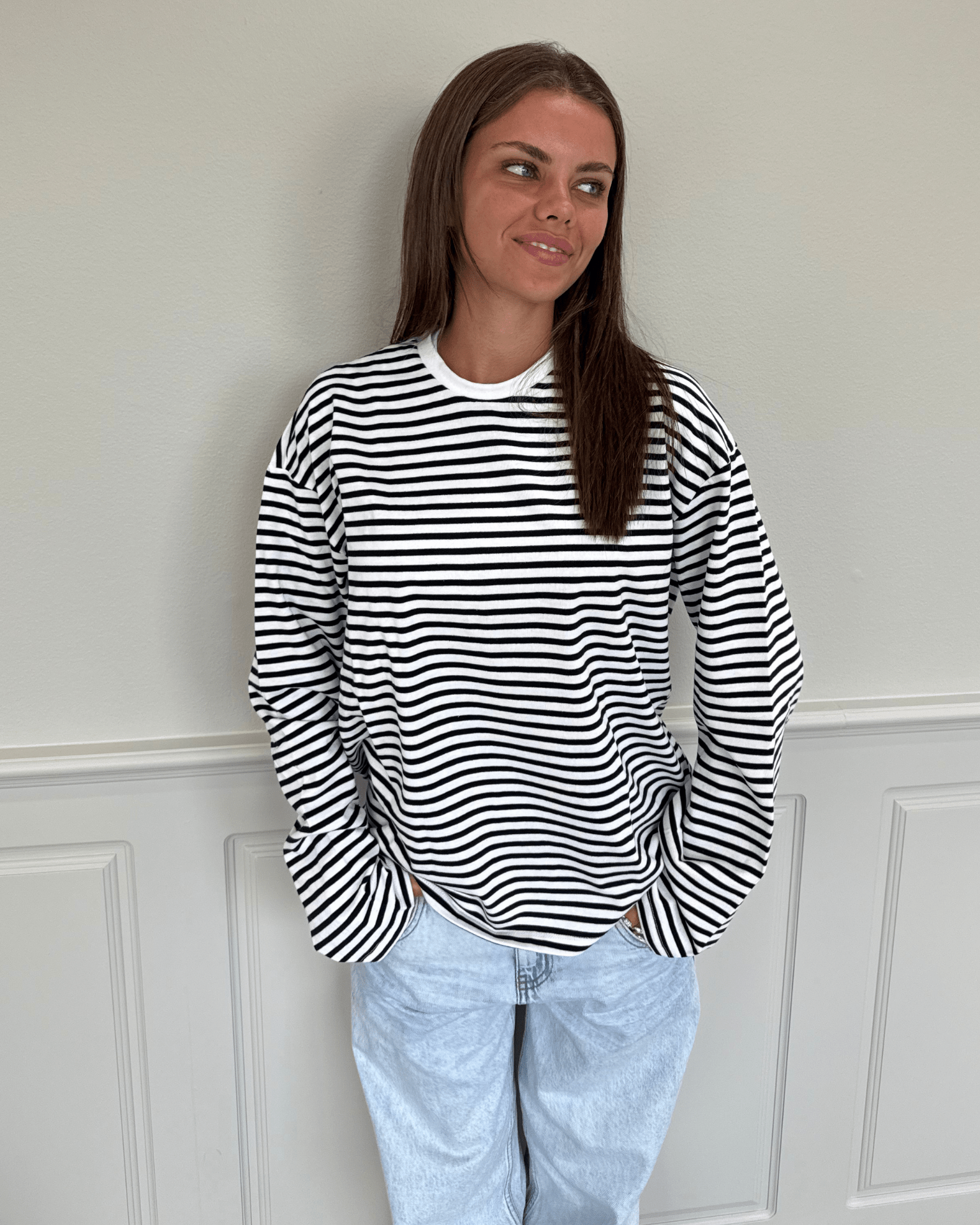 SADIE STRIPE TEE LS - CLOUD DANCER / BLACK