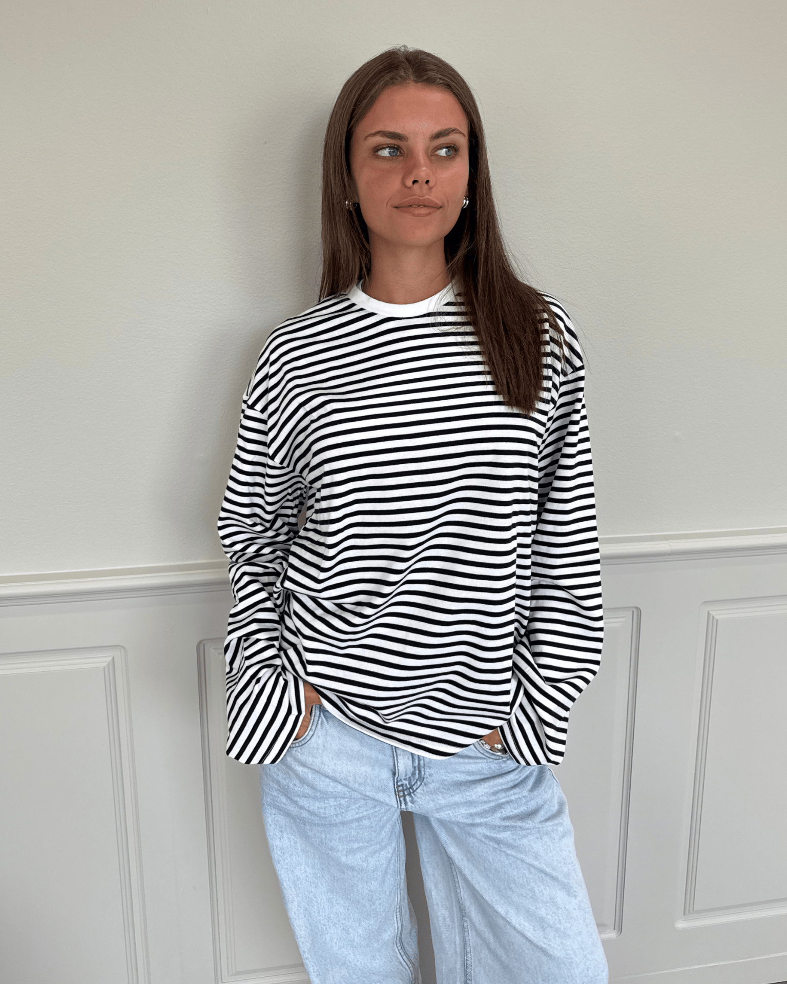 SADIE STRIPE TEE LS - CLOUD DANCER / BLACK