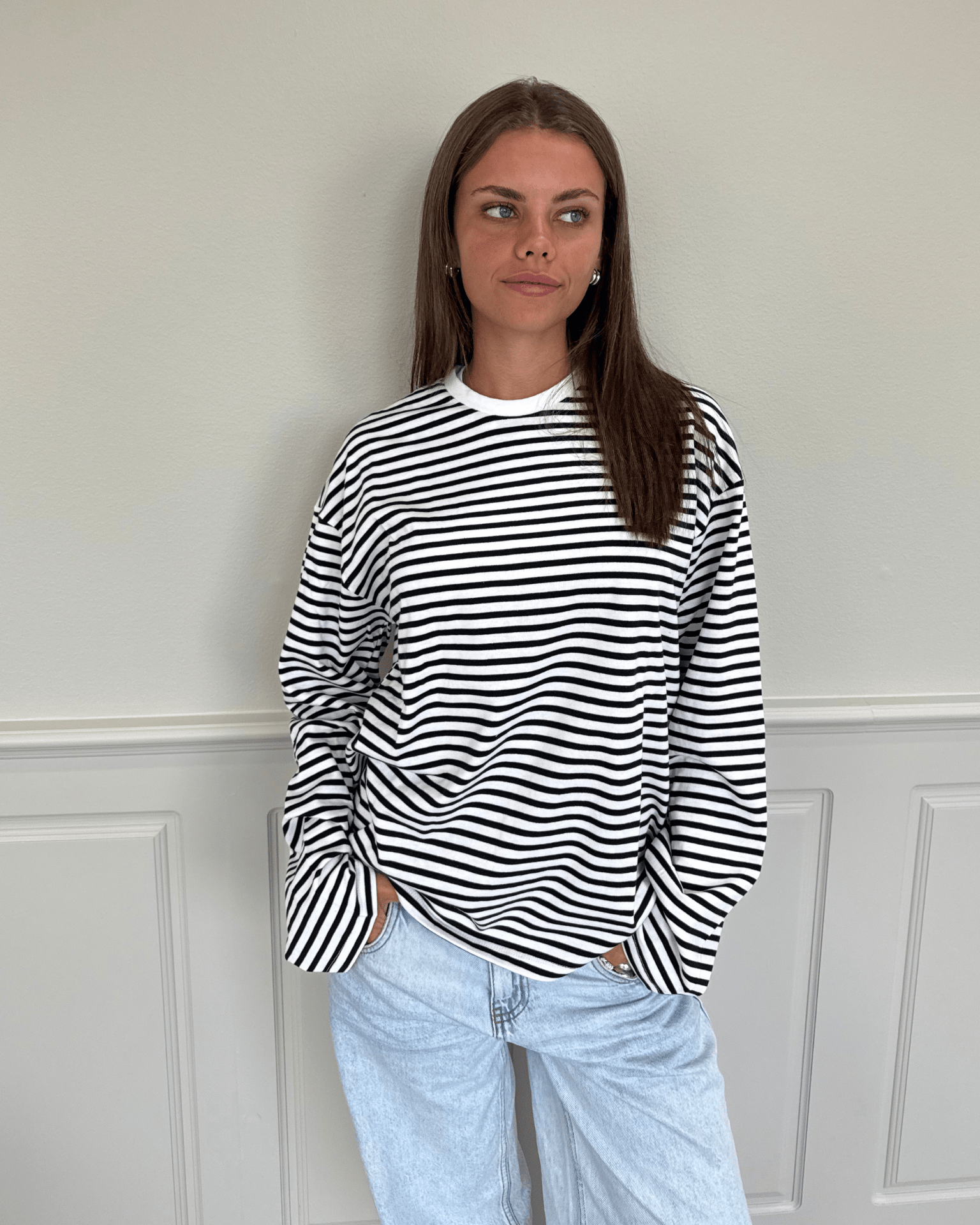 SADIE STRIPE TEE LS - CLOUD DANCER / BLACK