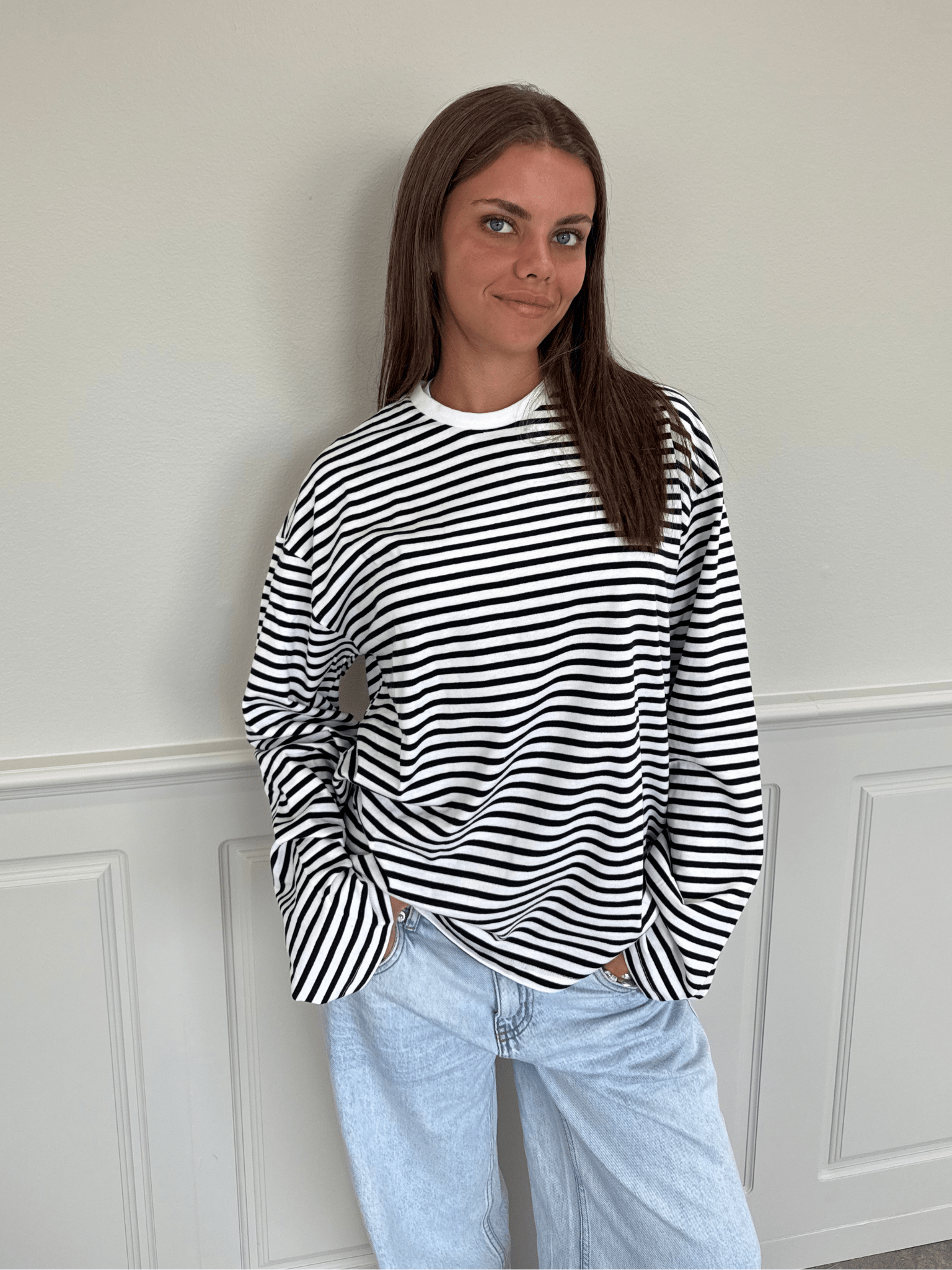 SADIE STRIPE TEE LS - CLOUD DANCER / BLACK