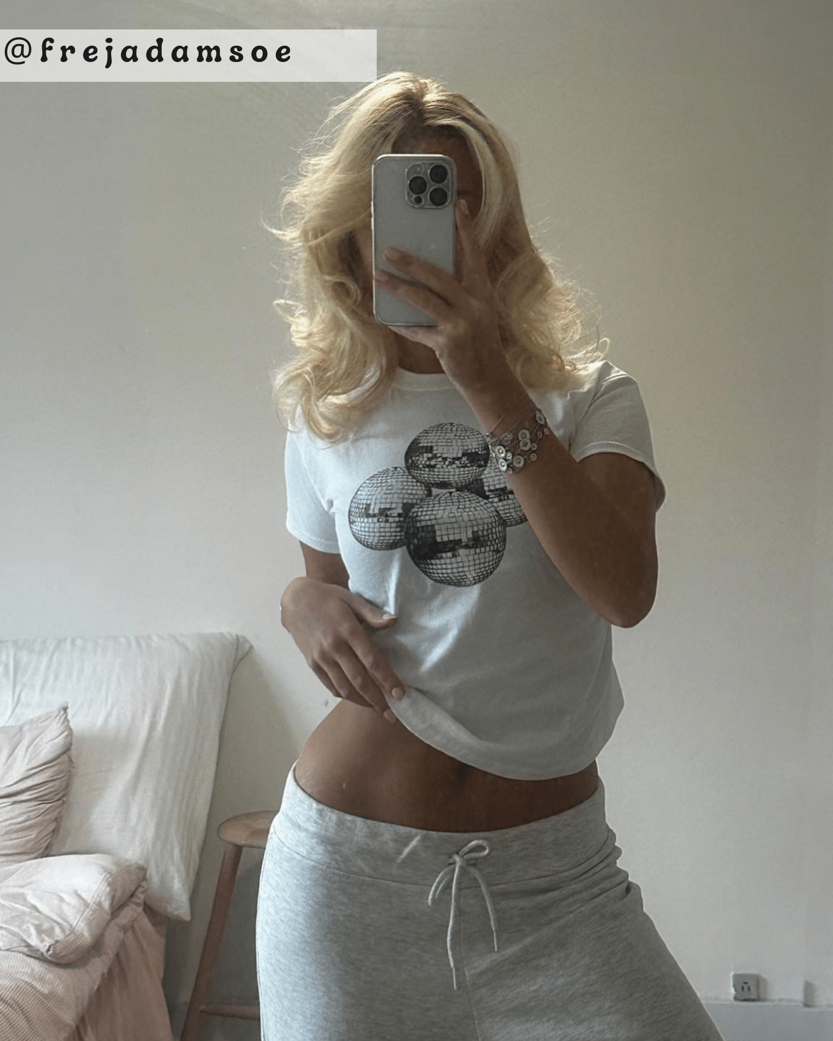 DISCO BALL (black), BABY TEE - WHITE