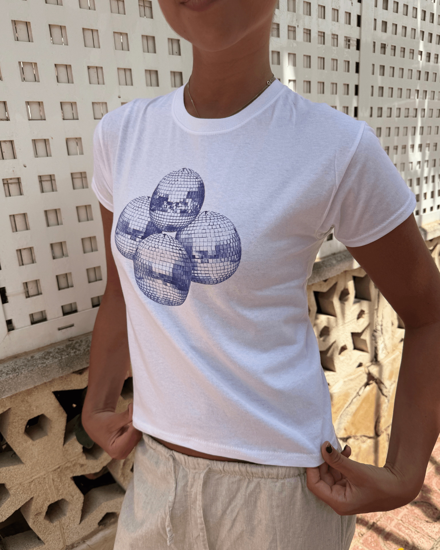 DISCO BALL (violet), BABY TEE - WHITE