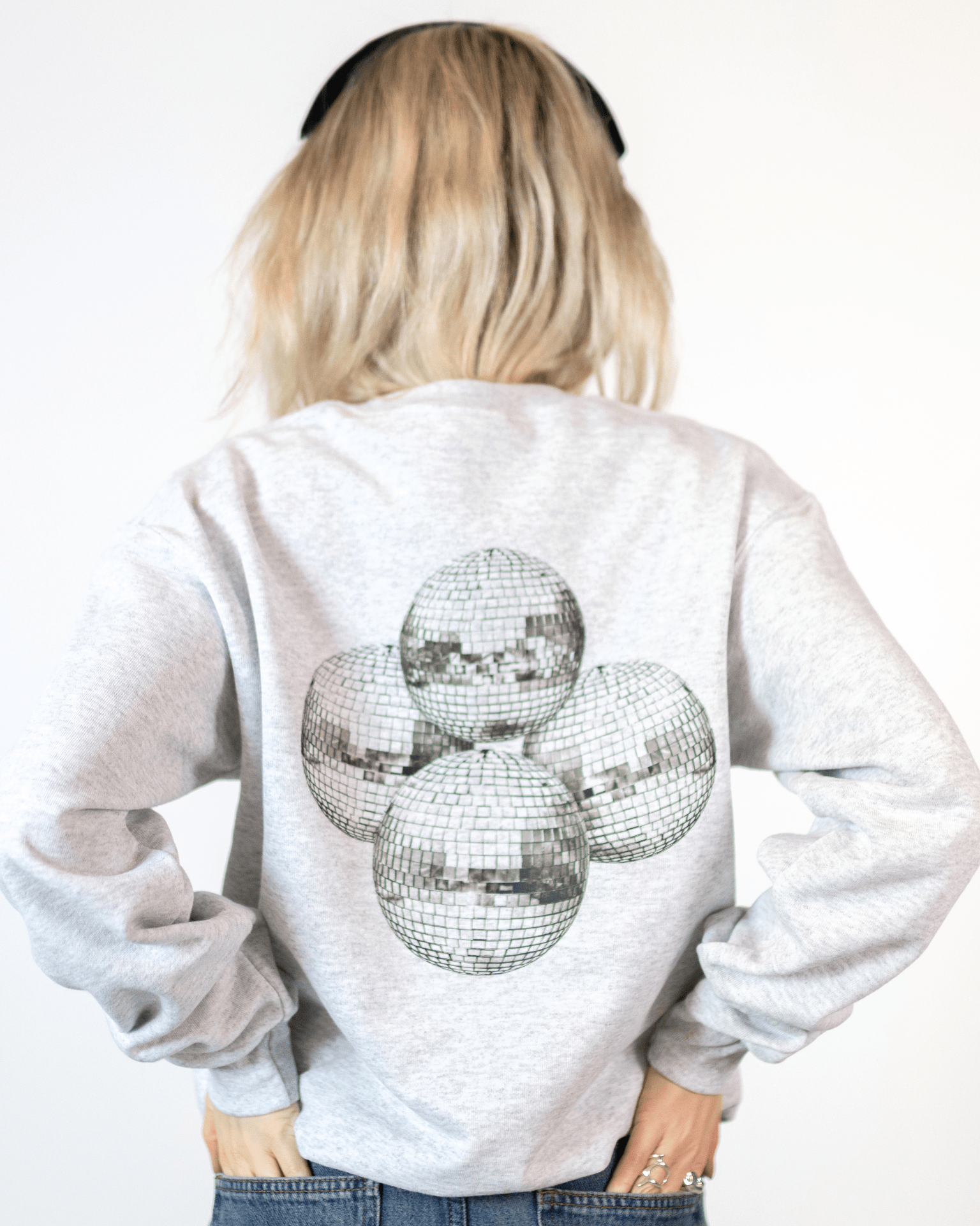 MEGA DISCO BALL (black) SWEATSHIRT (back print) - GRAY