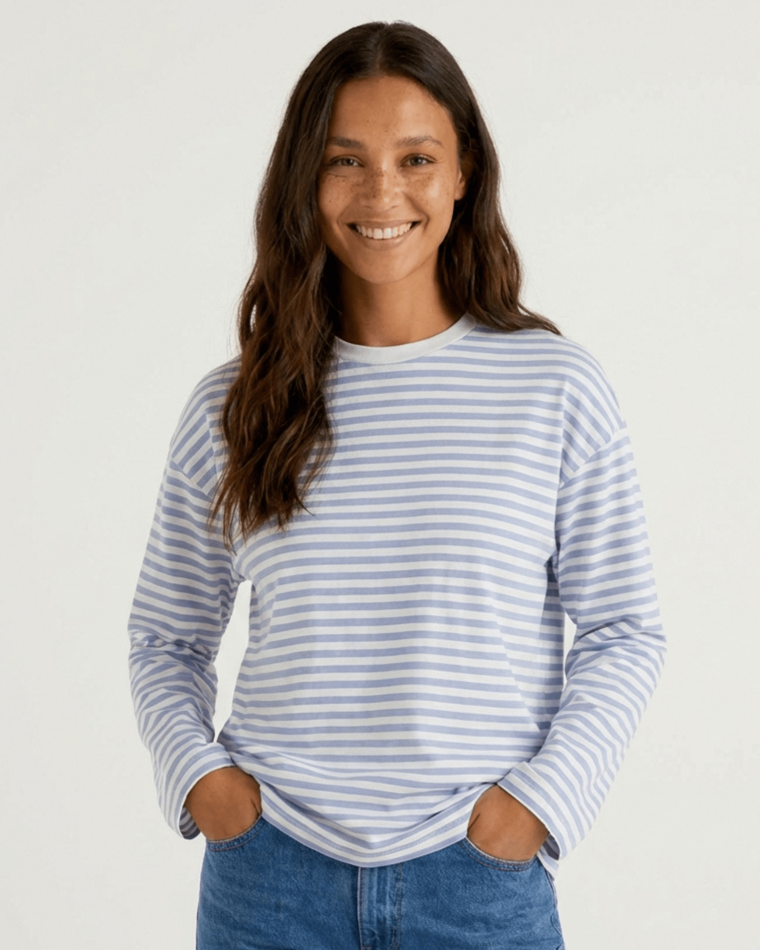 SADIE STRIPE TEE LS - CLOUD DANCER / CASHMERE BLUE