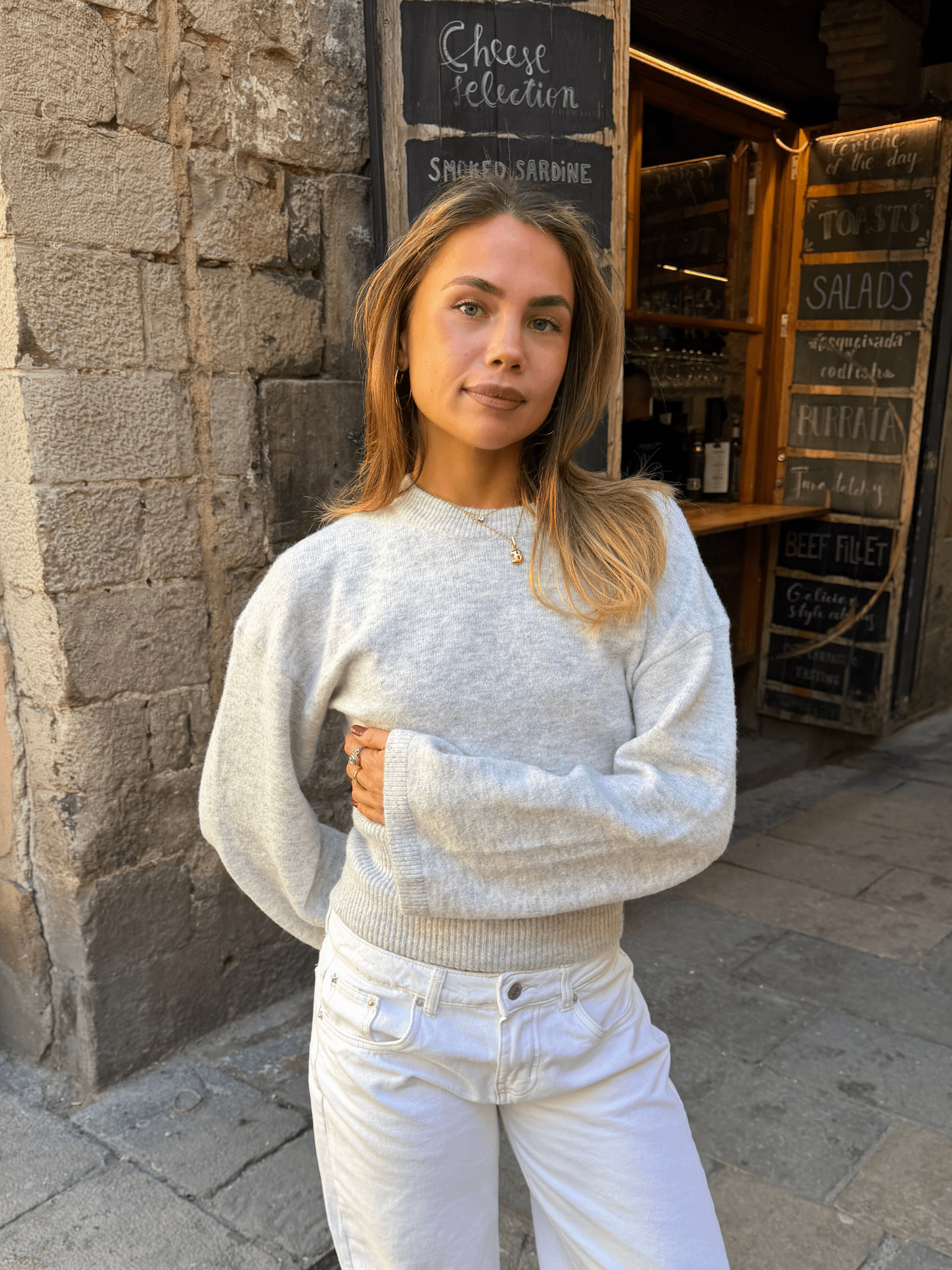ELLEN ANGEL SLEEVE KNIT - LT GREY