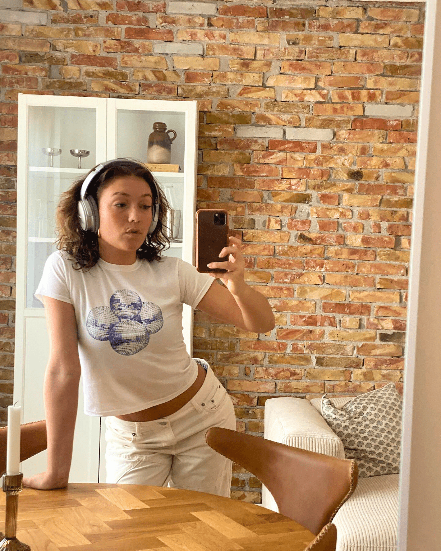 DISCO BALL (violet), BABY TEE - WHITE