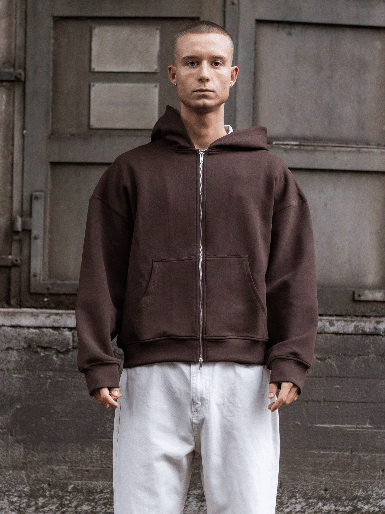 ASH SCUBA ZIP HOODIE - BROWN