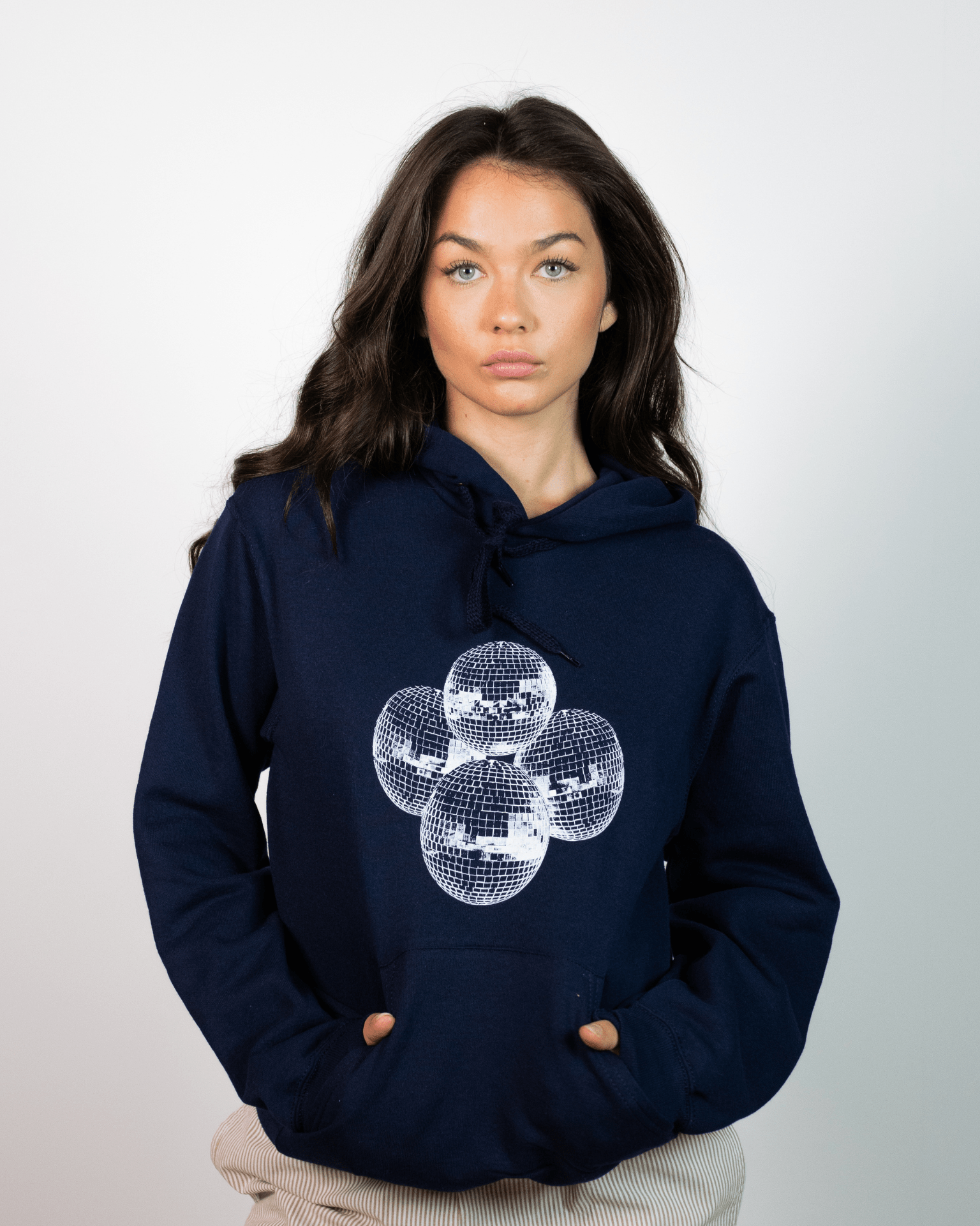 DISCO BALL (white) HOODIE - NAVY