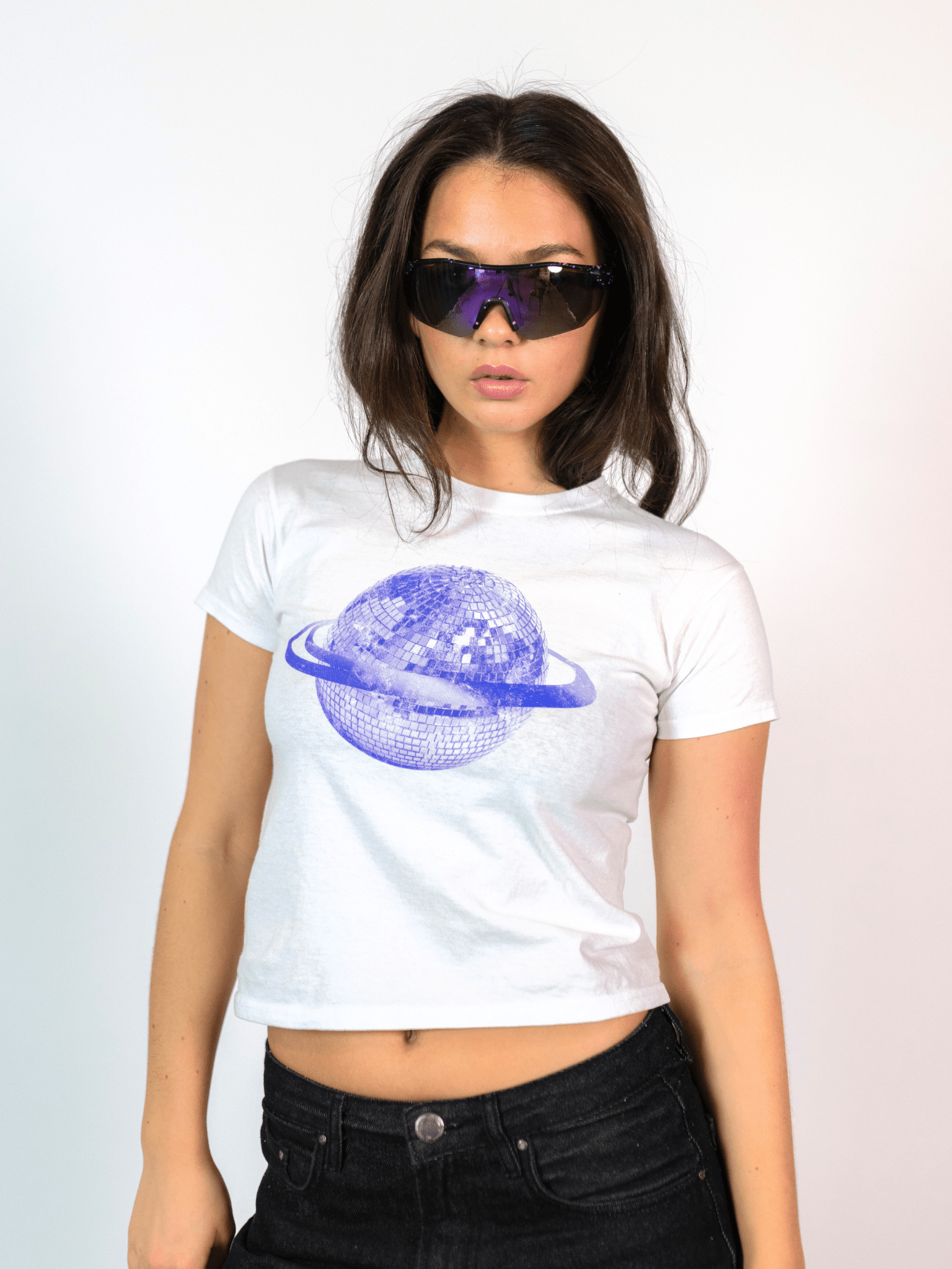 PLANET DISCO (purple), BABY TEE - WHITE