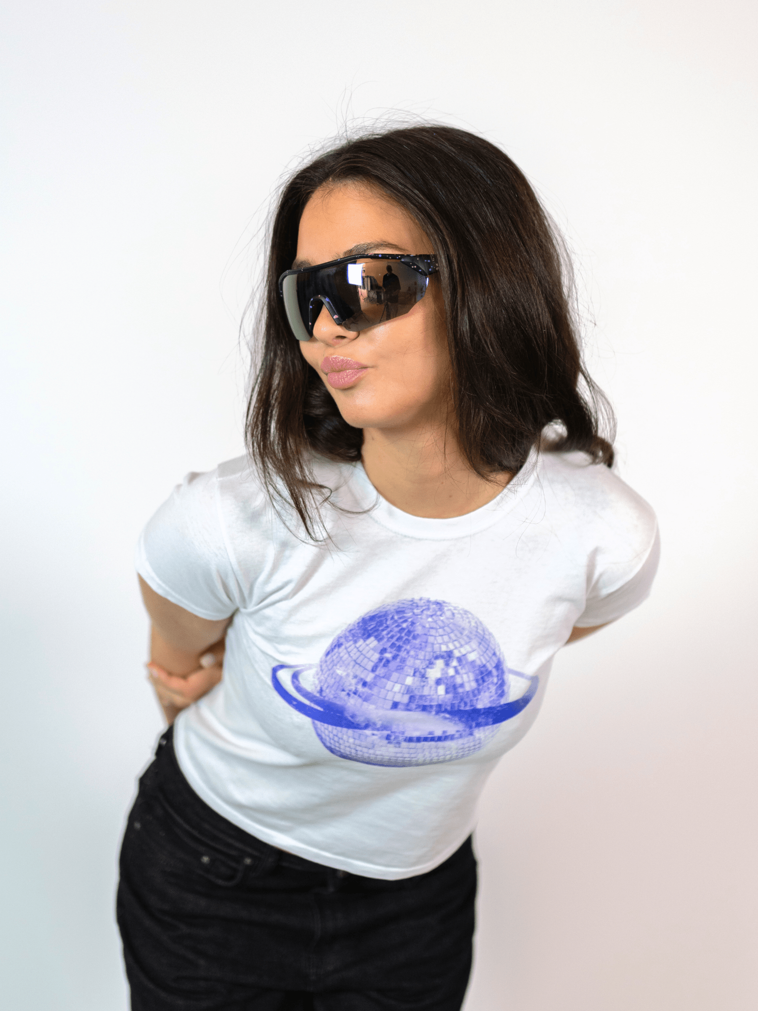 PLANET DISCO (purple), BABY TEE - WHITE
