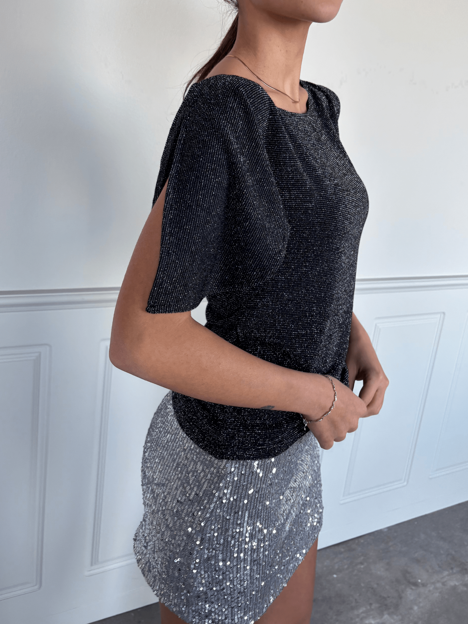MATHILDE TOP - BLACK/SILVER