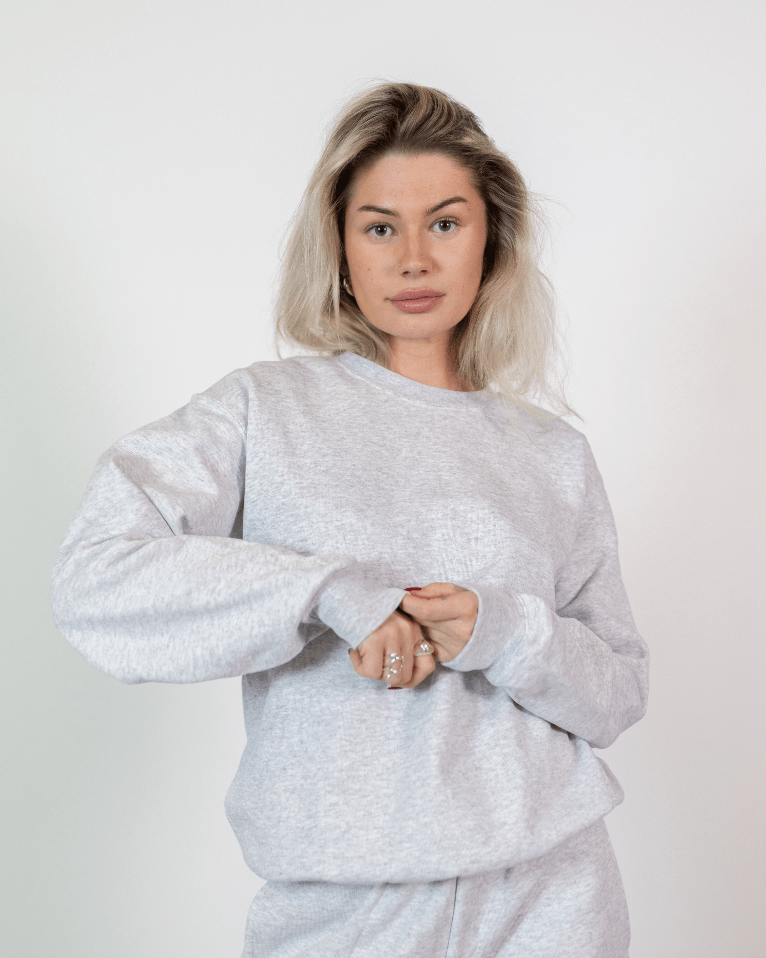 Grå klassisk sweatshirt i bomuldsblanding med rund hals og normal pasform