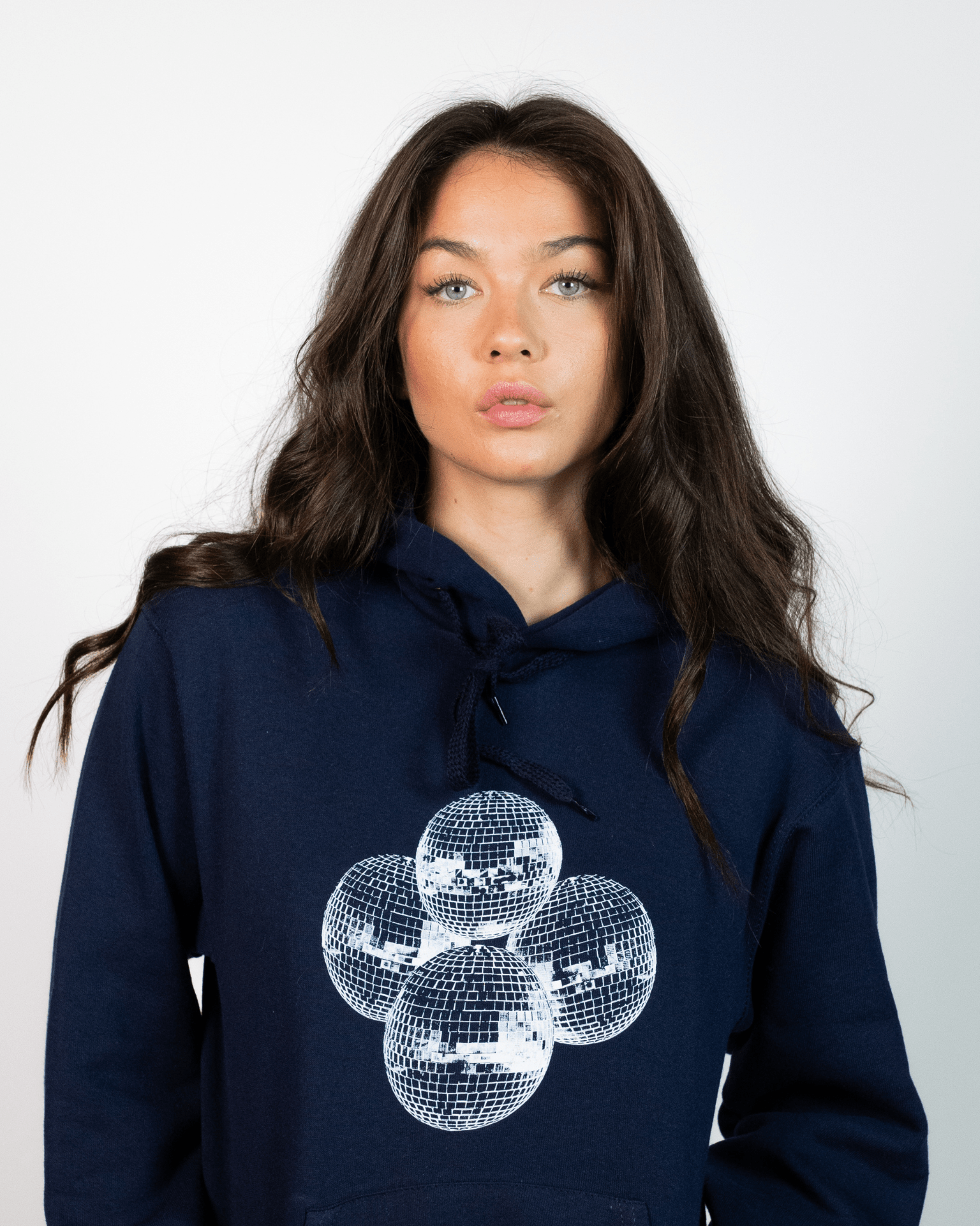 DISCO BALL (white) HOODIE - NAVY