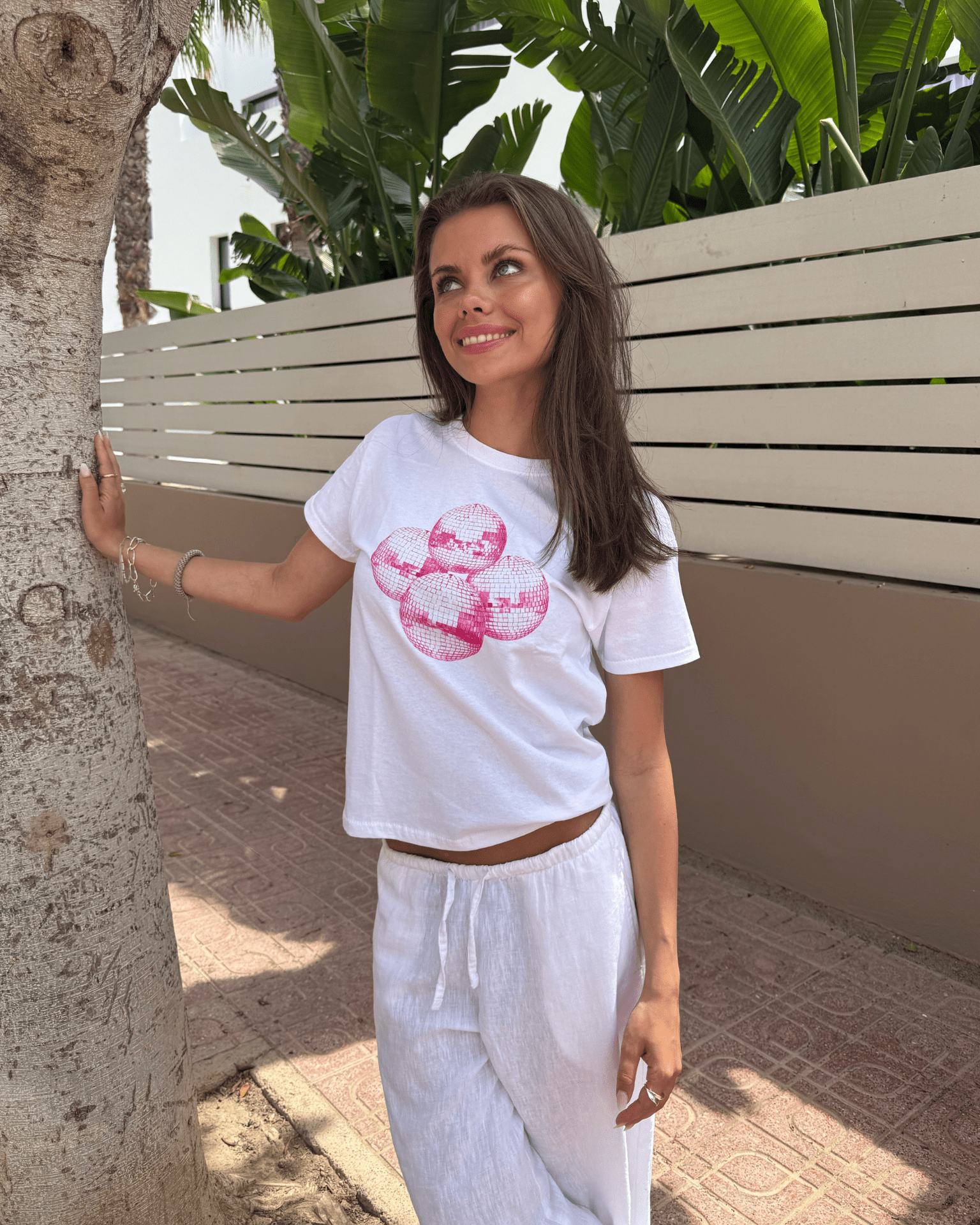 DISCO BALL (pink), BABY TEE - WHITE