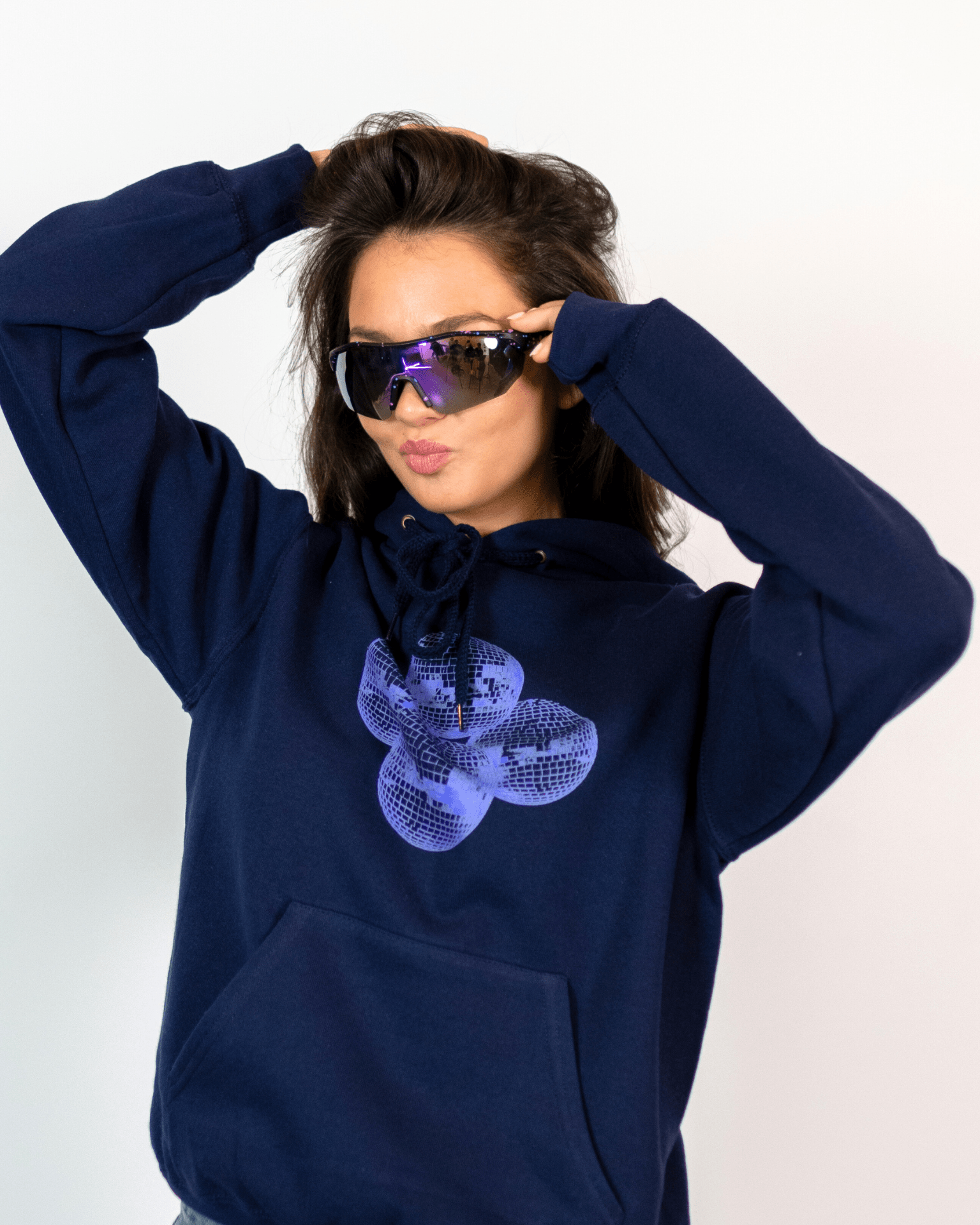 DISCO BALL (violet) HOODIE - NAVY