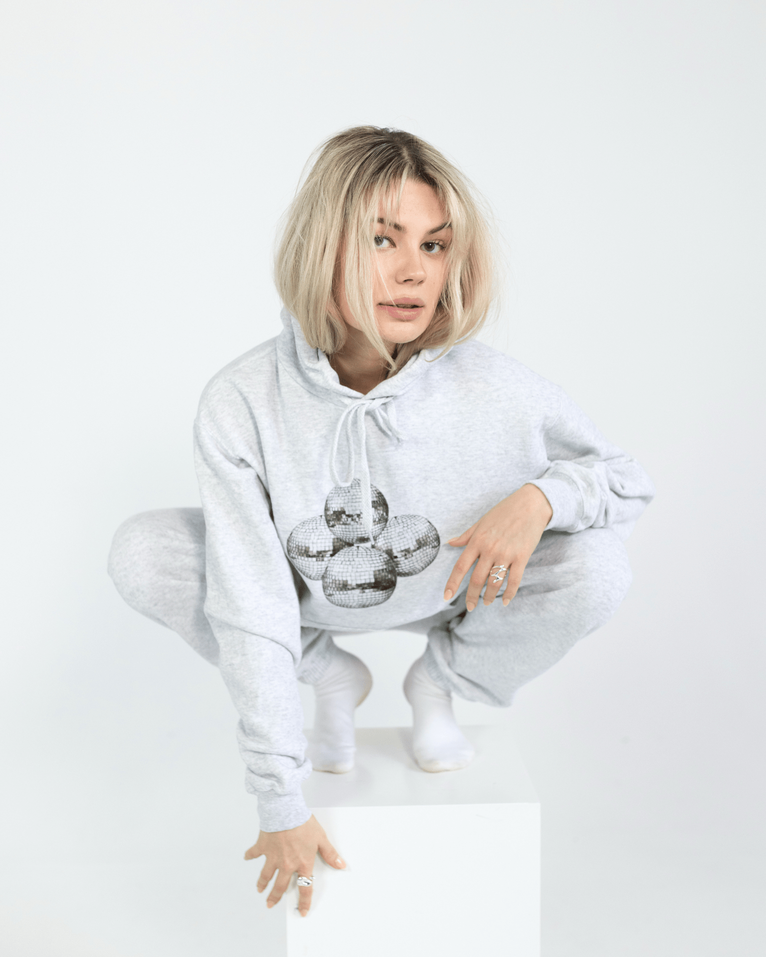 DISCO BALL (black) HOODIE - GRAY
