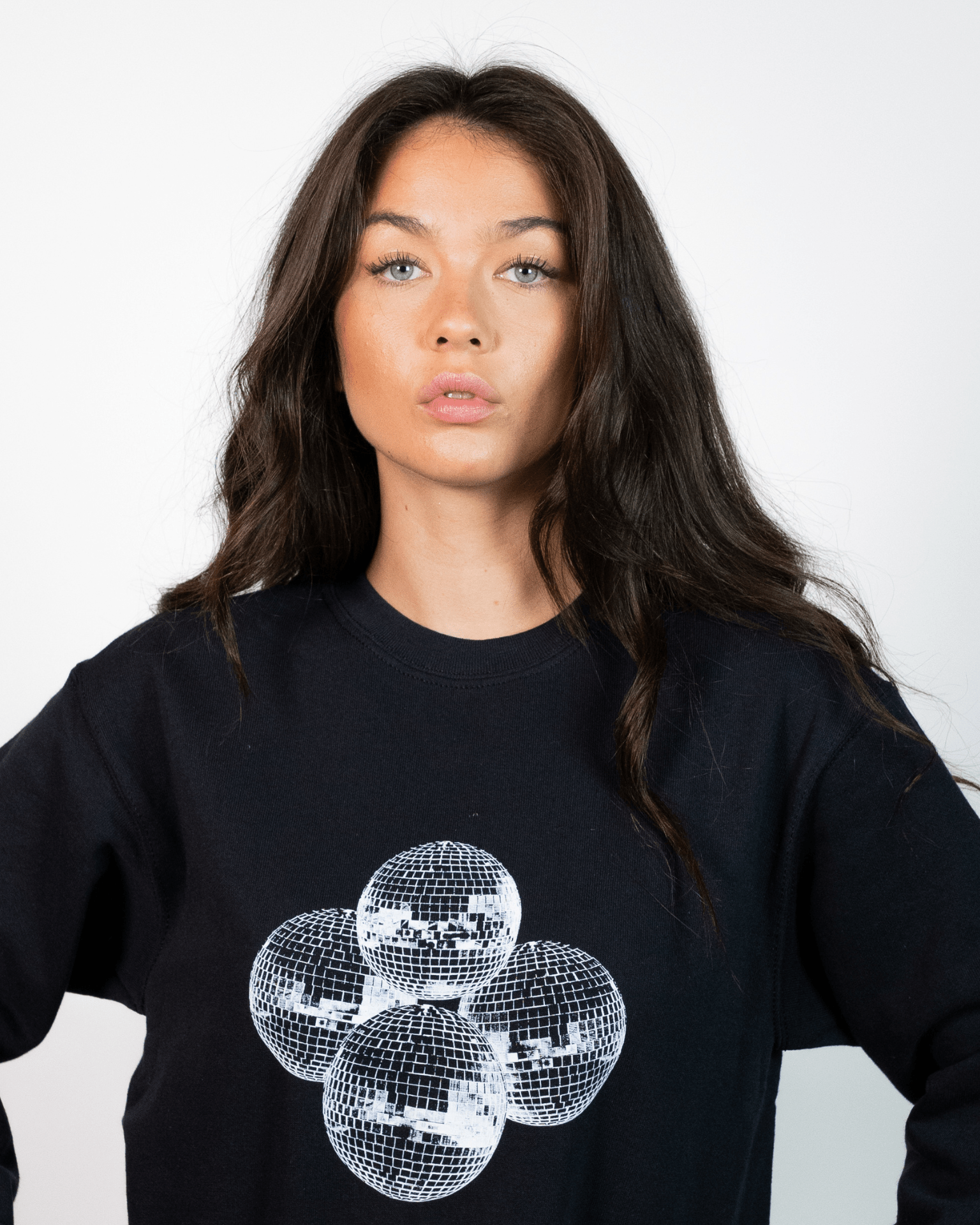 DISCO BALL (white) SWEATSHIRT - BLACK