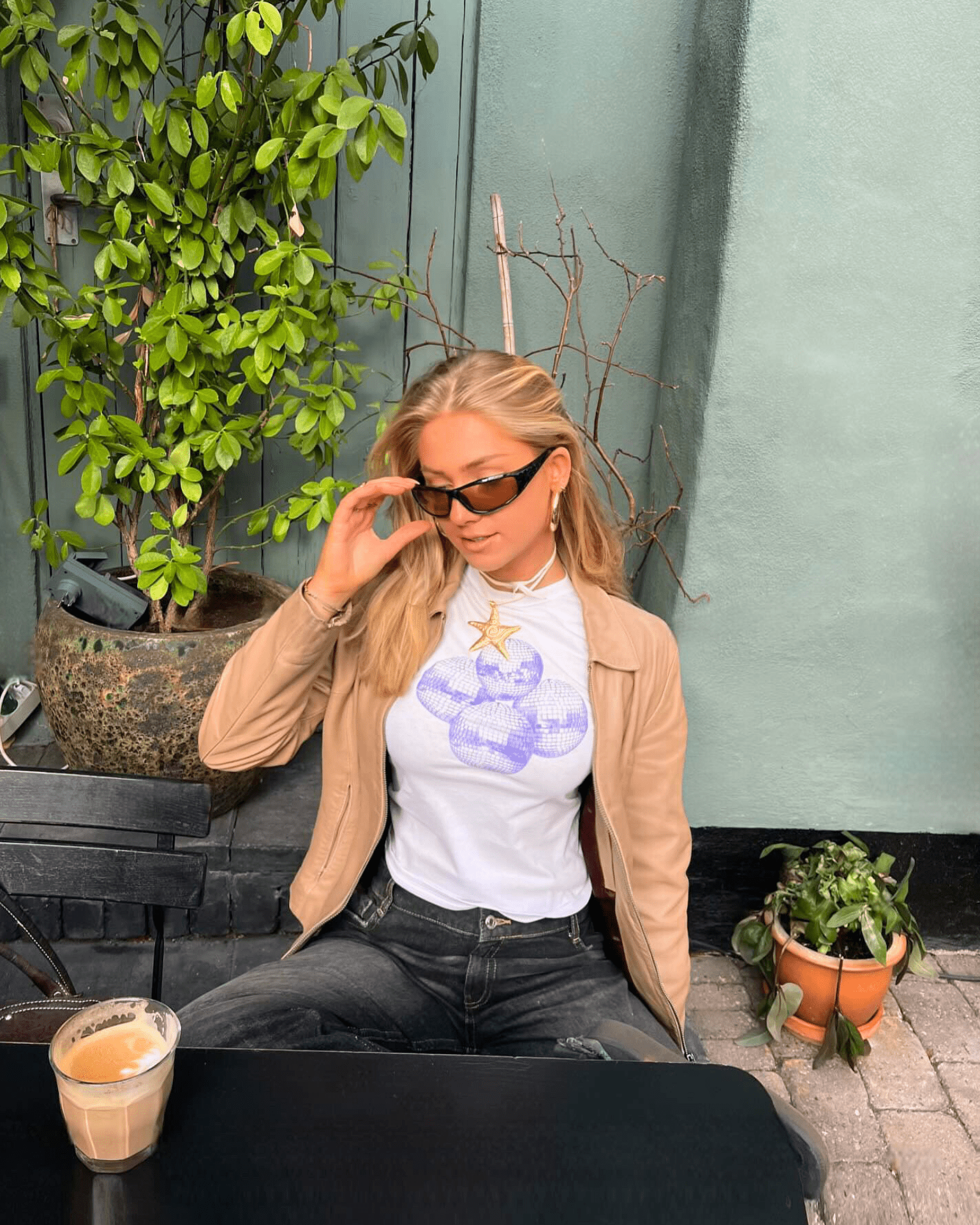 DISCO BALL (violet), BABY TEE - WHITE