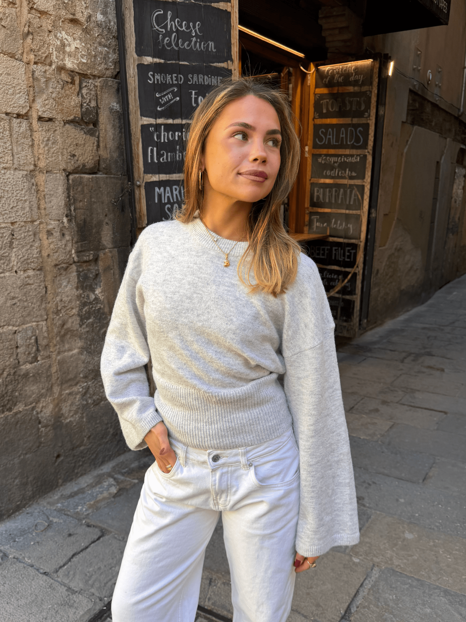 ELLEN ANGEL SLEEVE KNIT - LT GREY