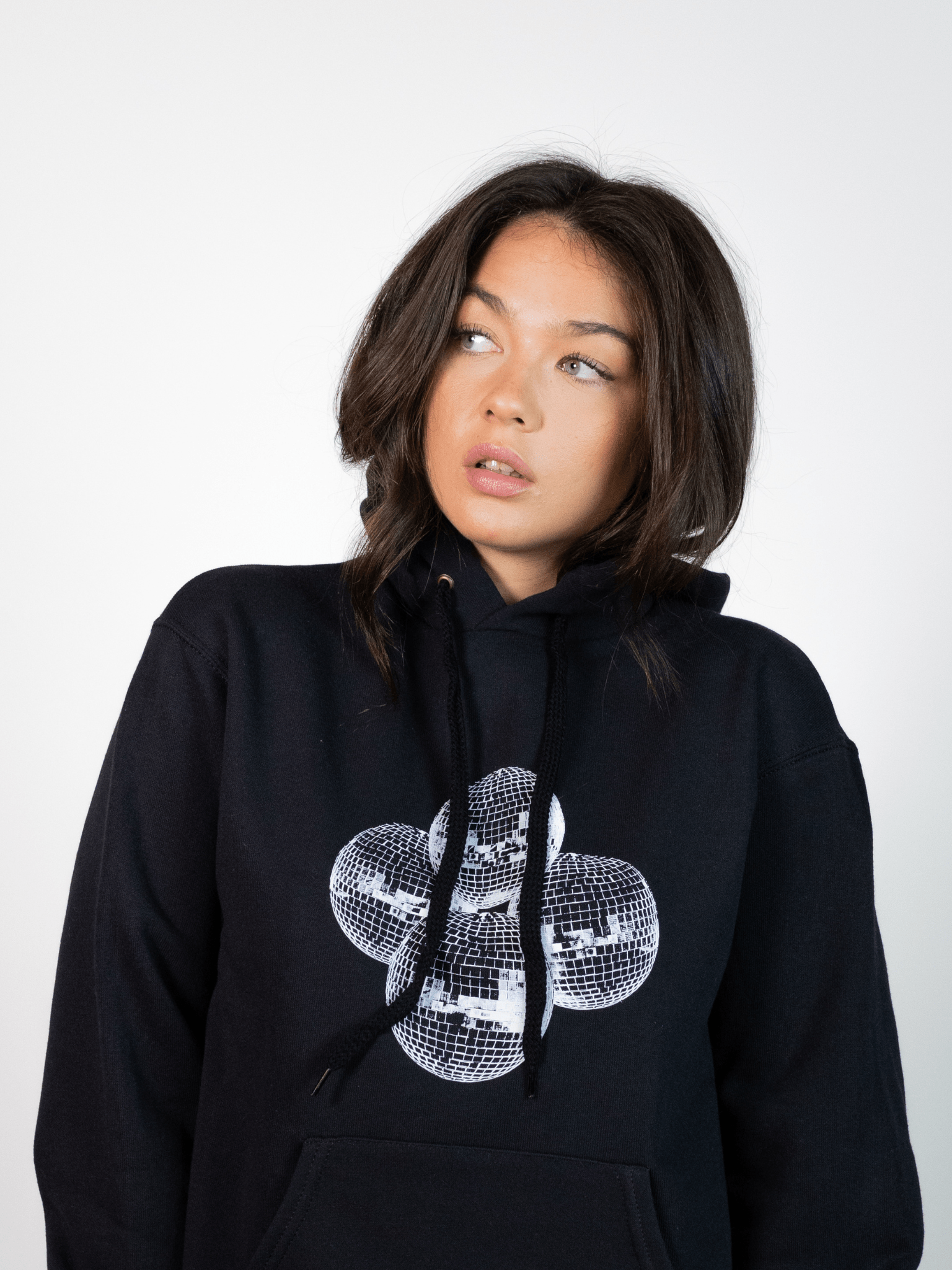 DISCO BALL (white) HOODIE - BLACK