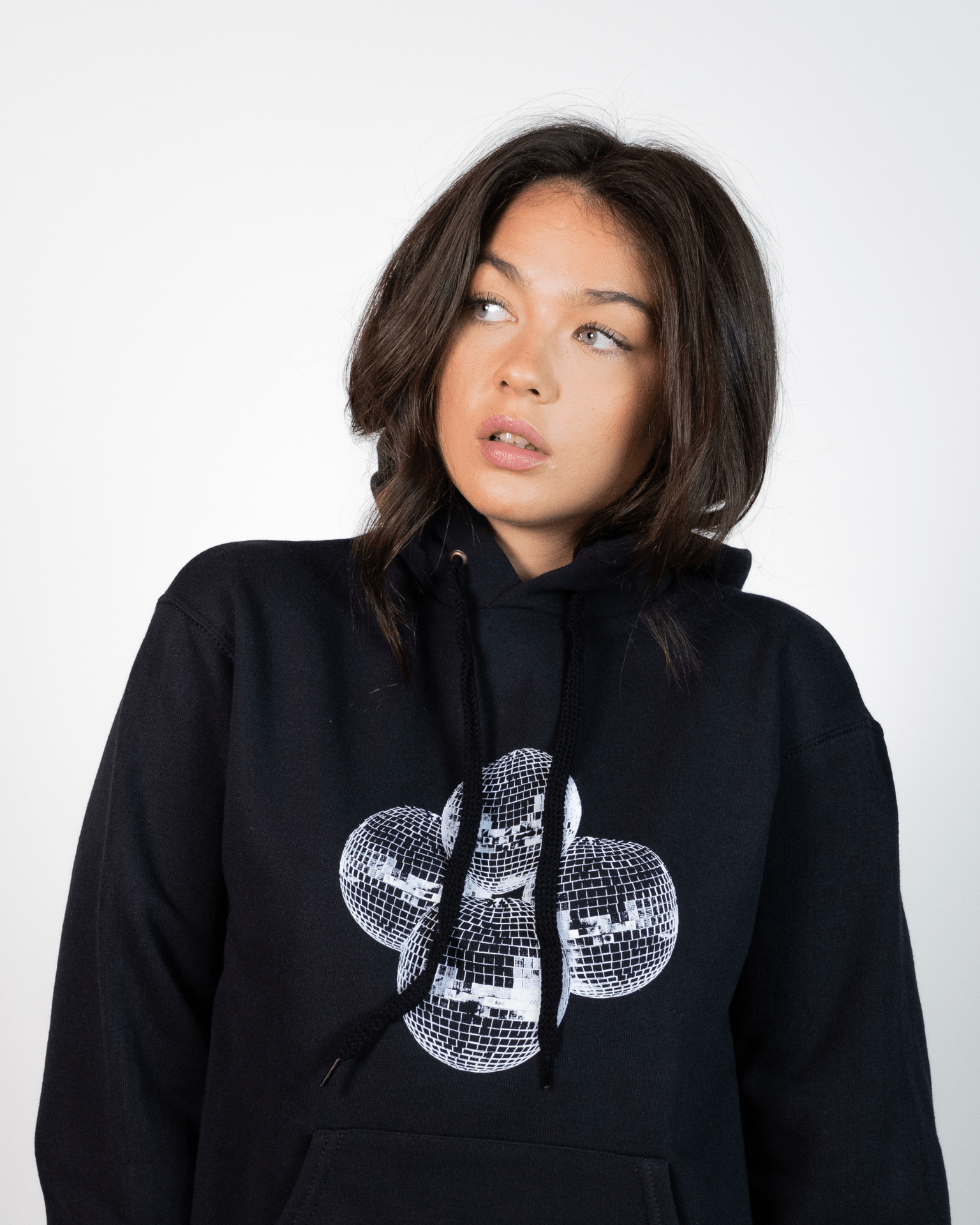 DISCO BALL (white) HOODIE - BLACK