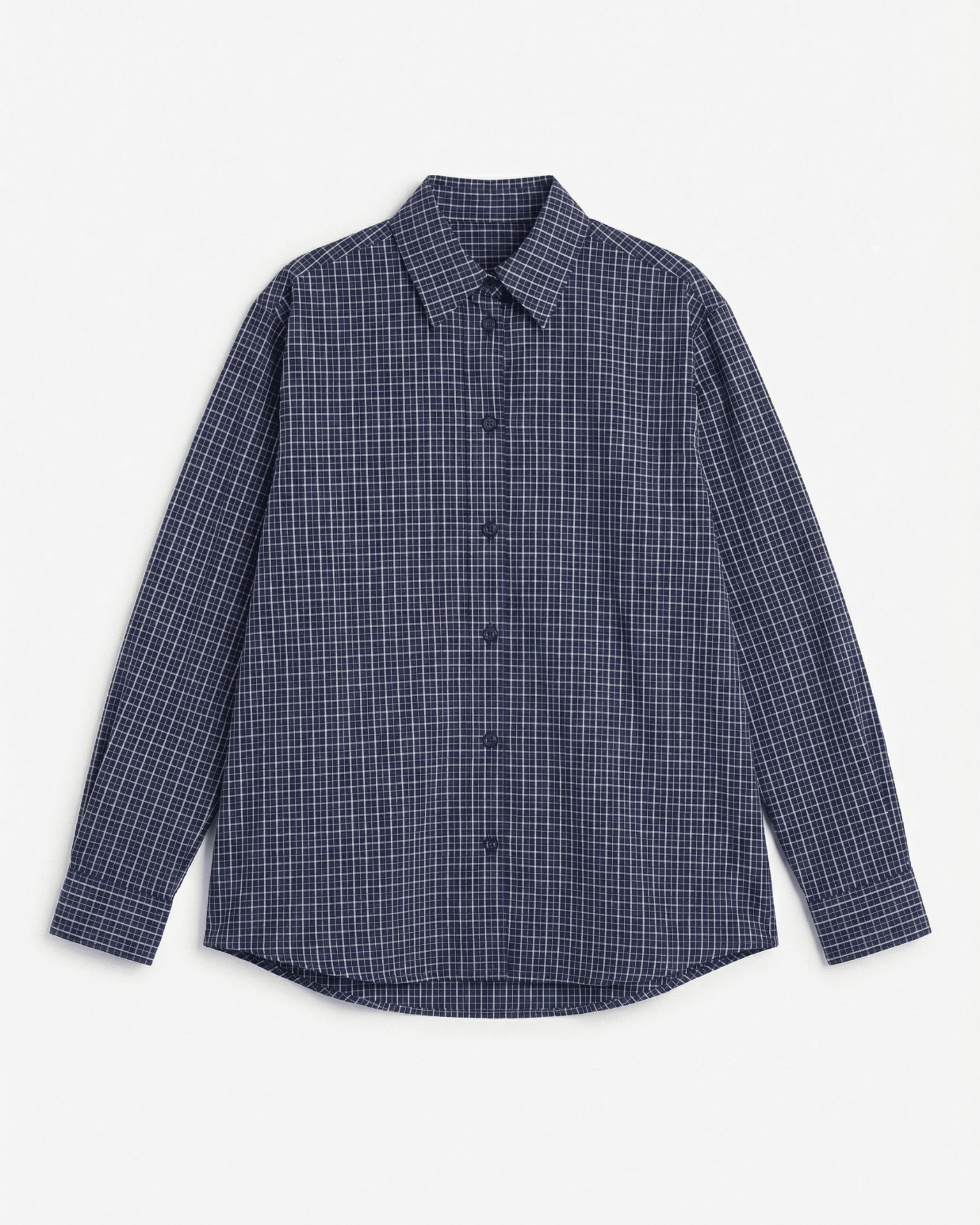 Neo boxfit shirt i navy ternet bomuldsmiks med lange ærmer og oversized pasform