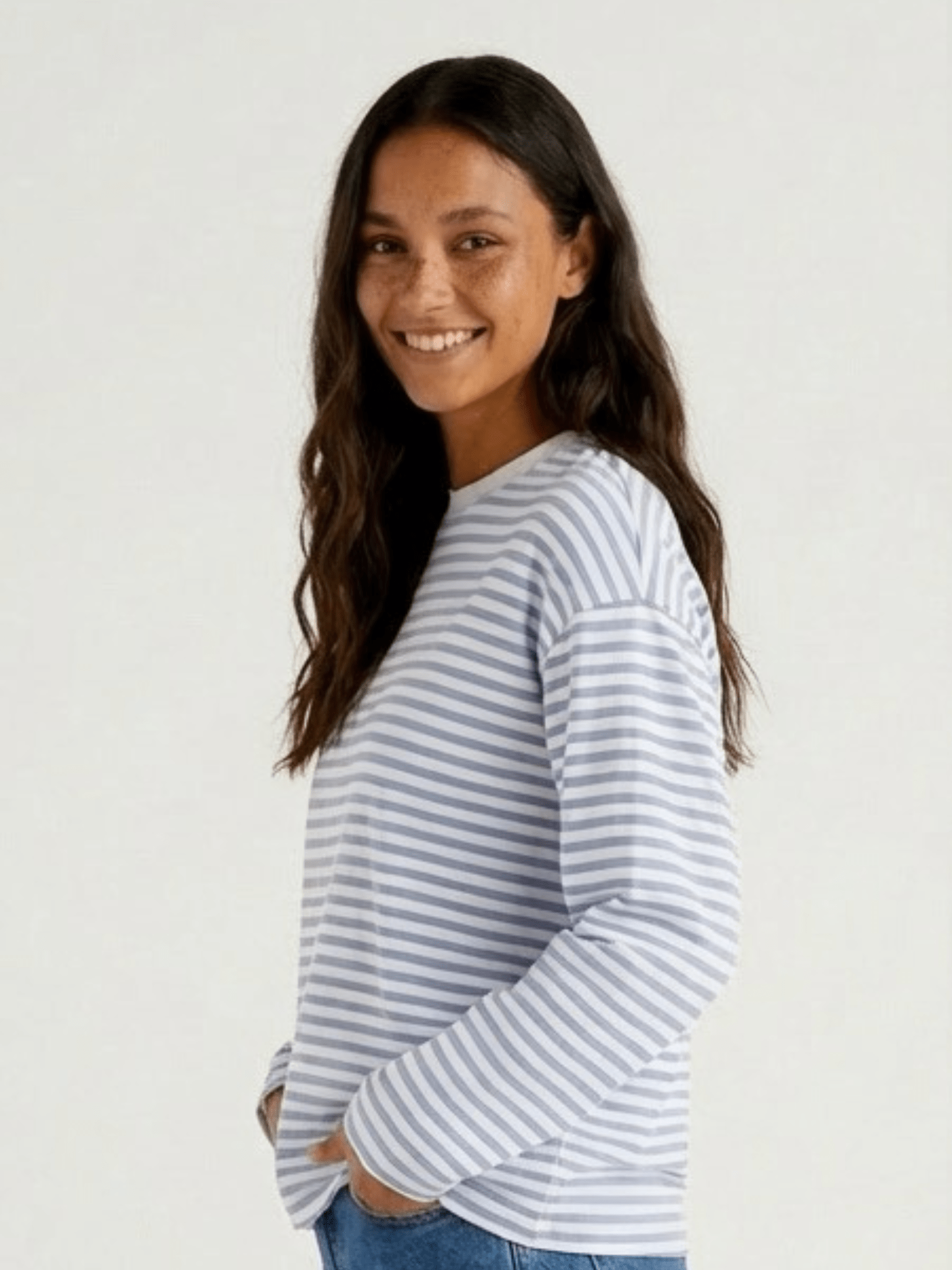 SADIE STRIPE TEE LS - CLOUD DANCER / CASHMERE BLUE