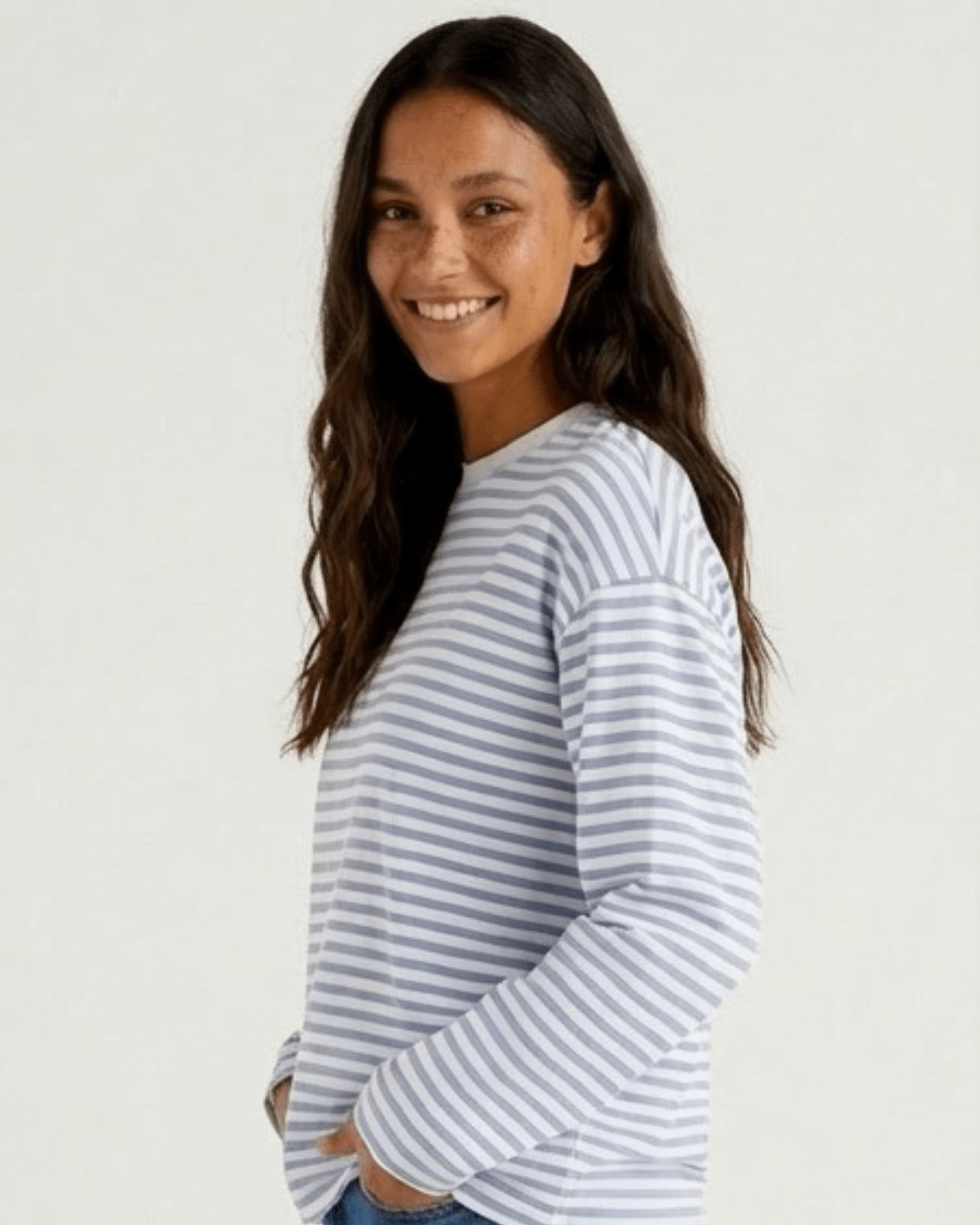 SADIE STRIPE TEE LS - CLOUD DANCER / CASHMERE BLUE