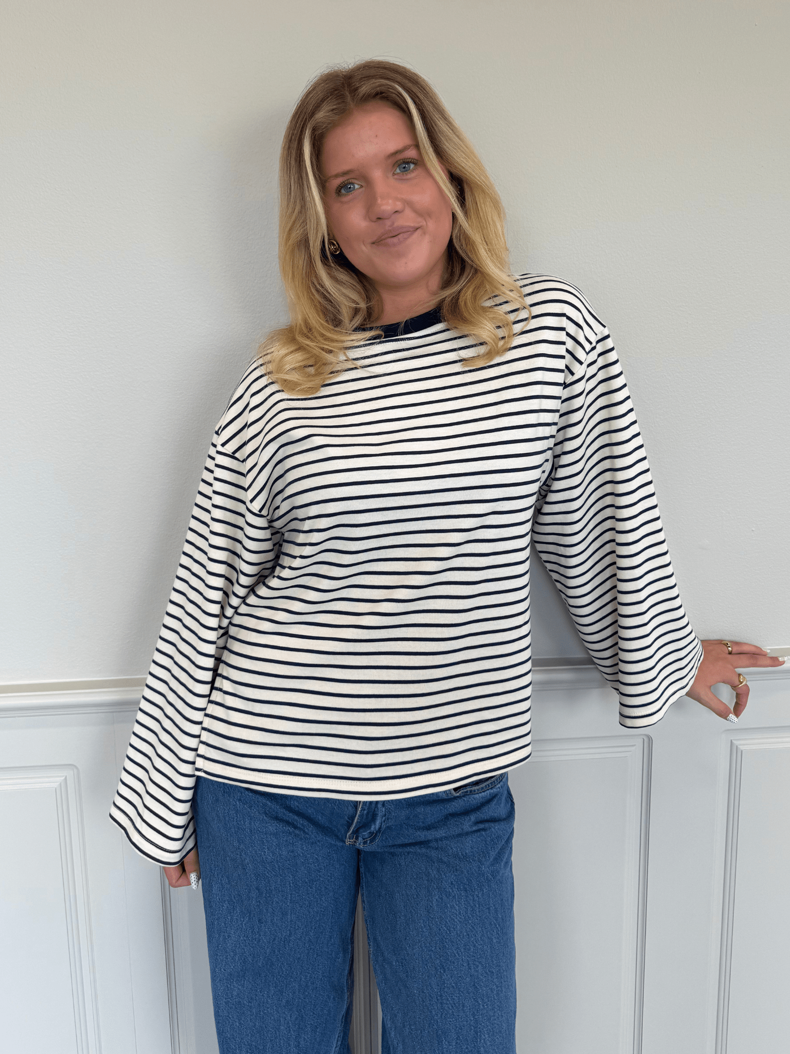 STRIPE TEE, LONG SLEEVE - OFFWHITE/NAVY