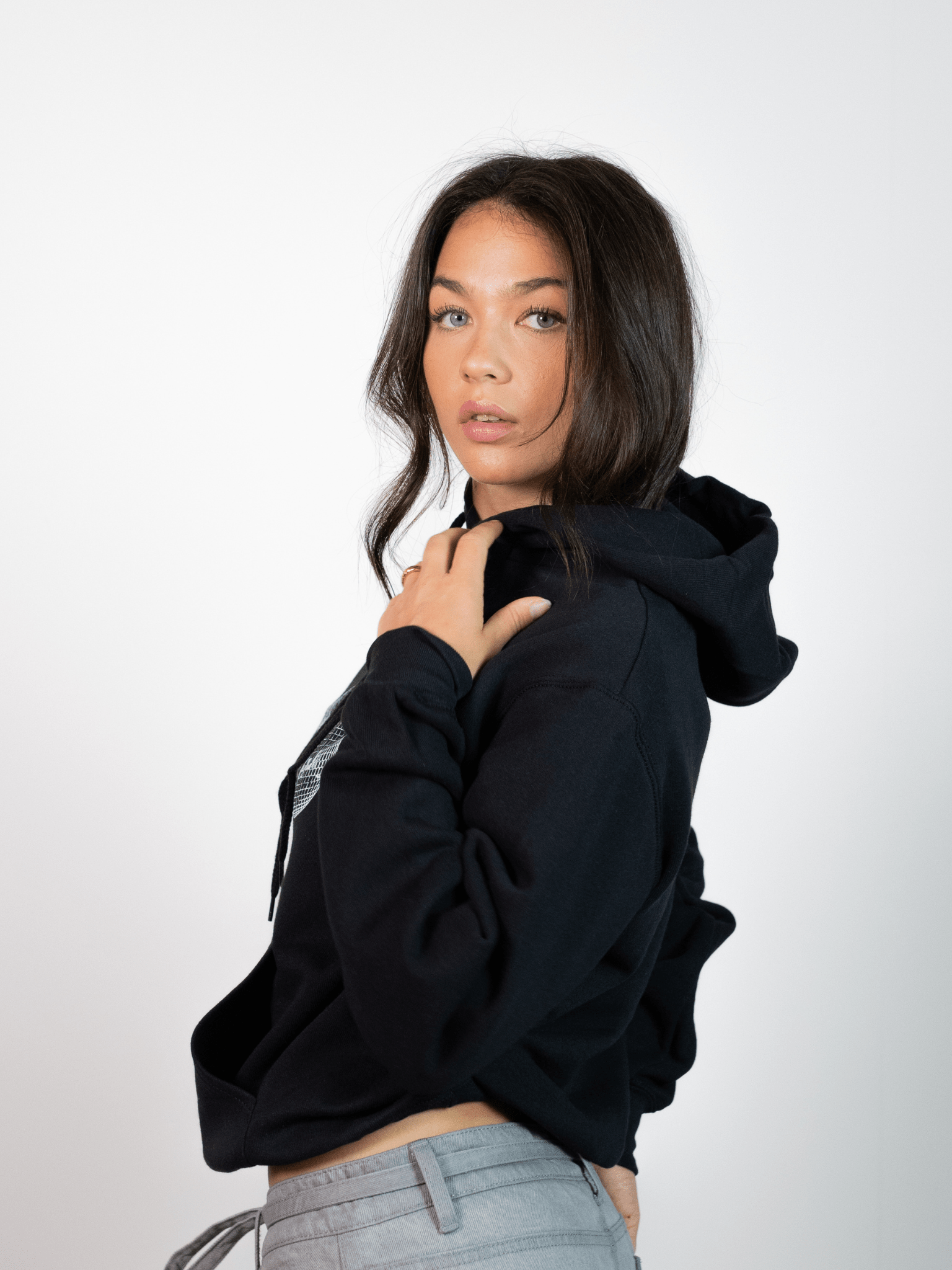DISCO BALL (white) HOODIE - BLACK
