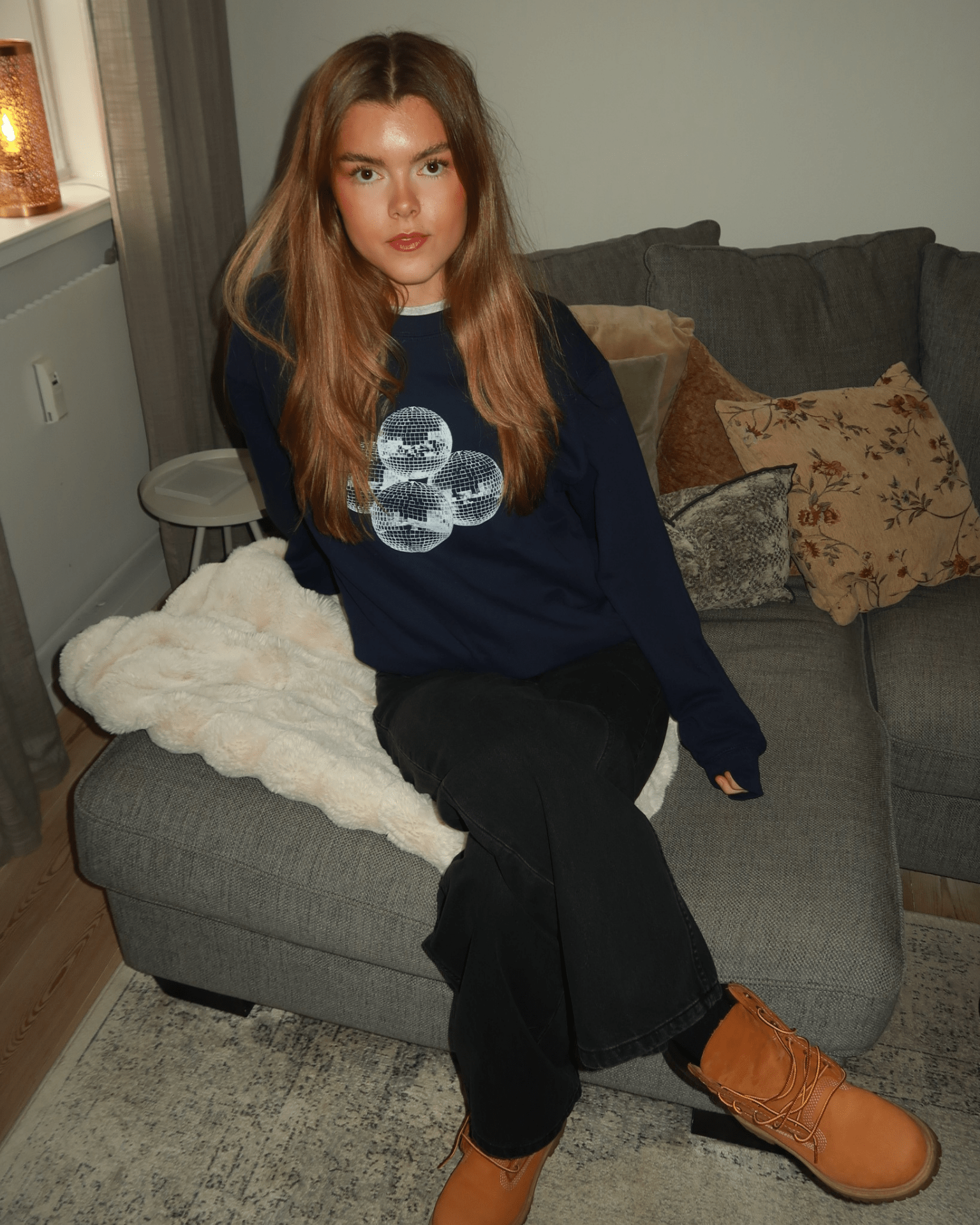 DISCO BALL (white) SWEATSHIRT - NAVY