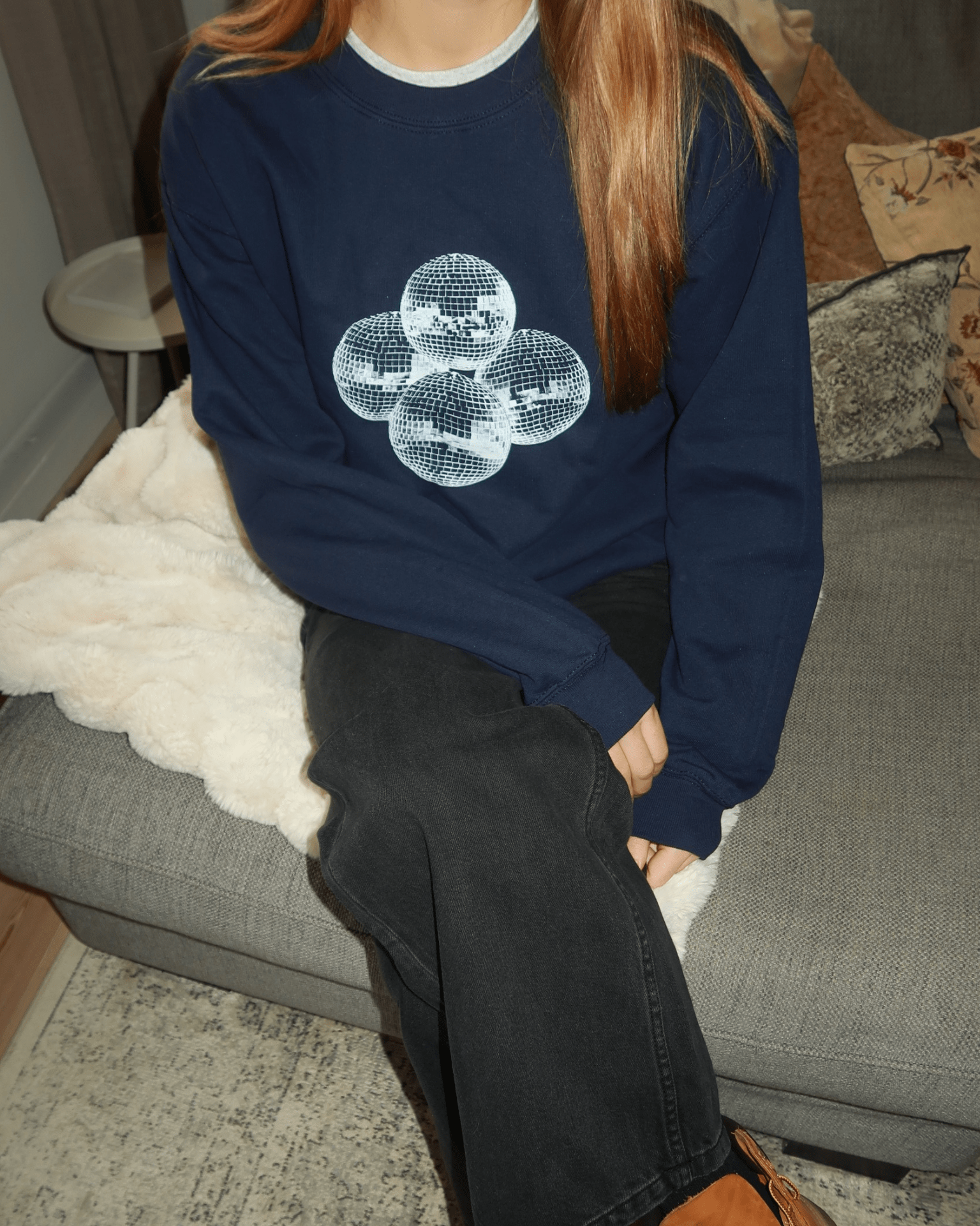 DISCO BALL (white) SWEATSHIRT - NAVY
