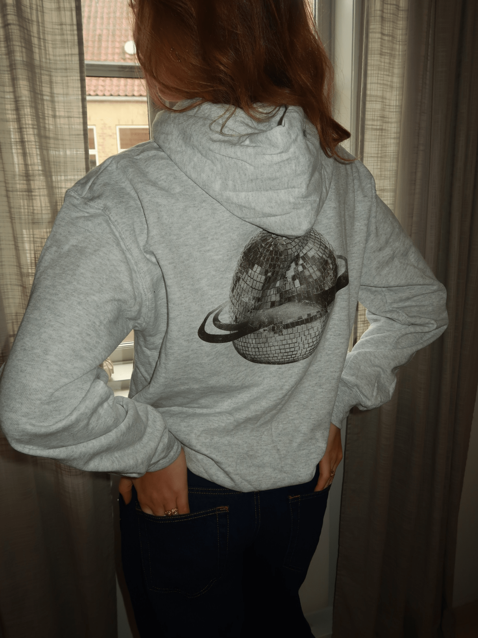 PLANET DISCO (black) HOODIE (back print) - GREY