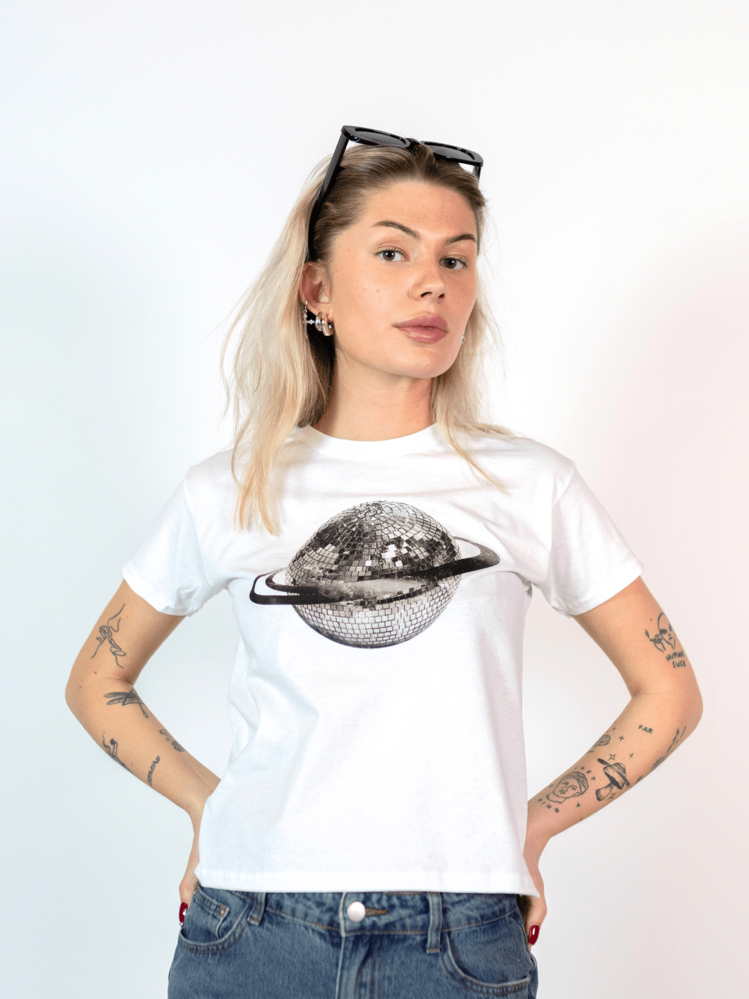 PLANET DISCO (black), BABY TEE - WHITE