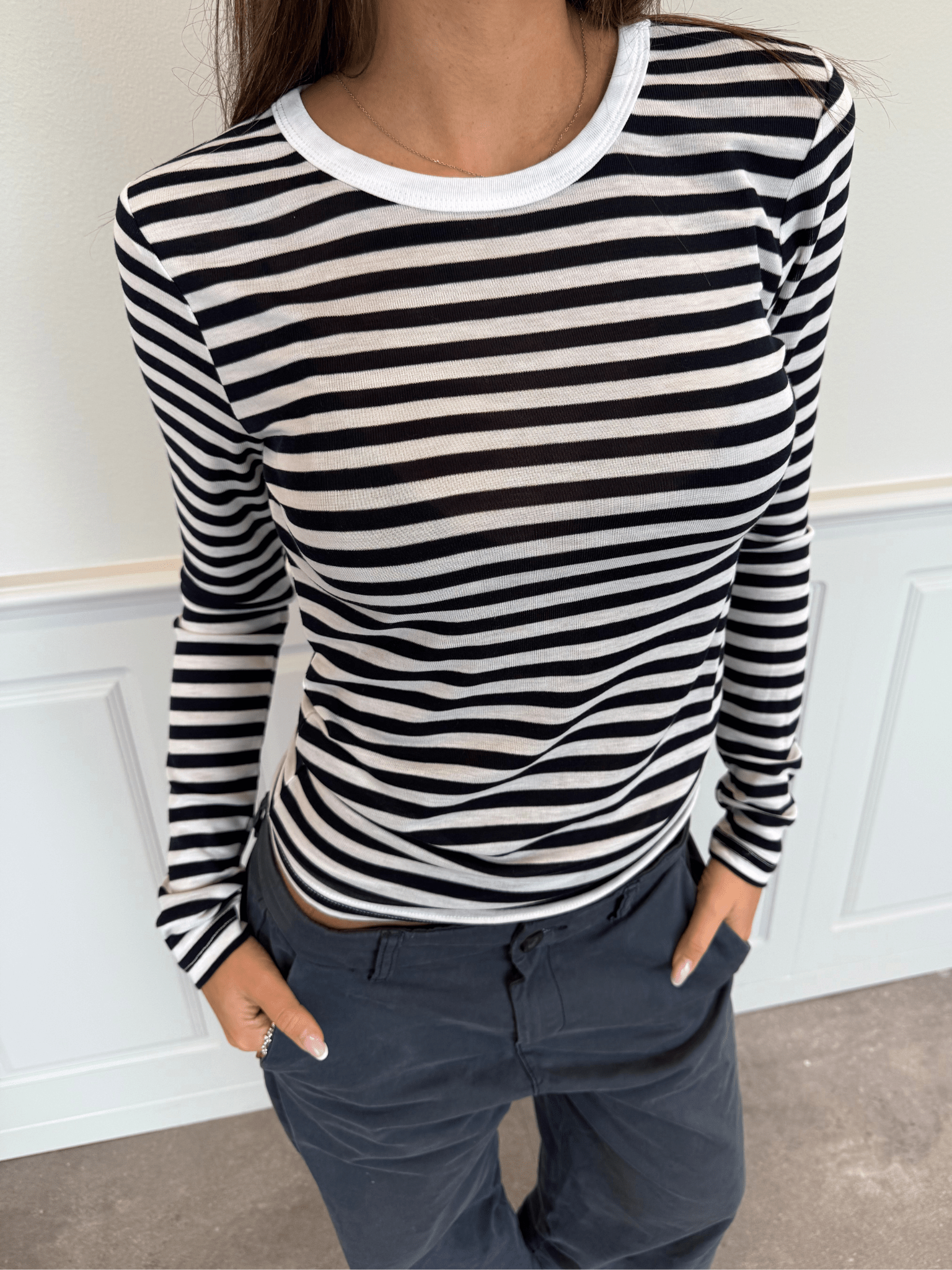 SIDSE T-SHIRT - WHITE/NAVY STRIPE