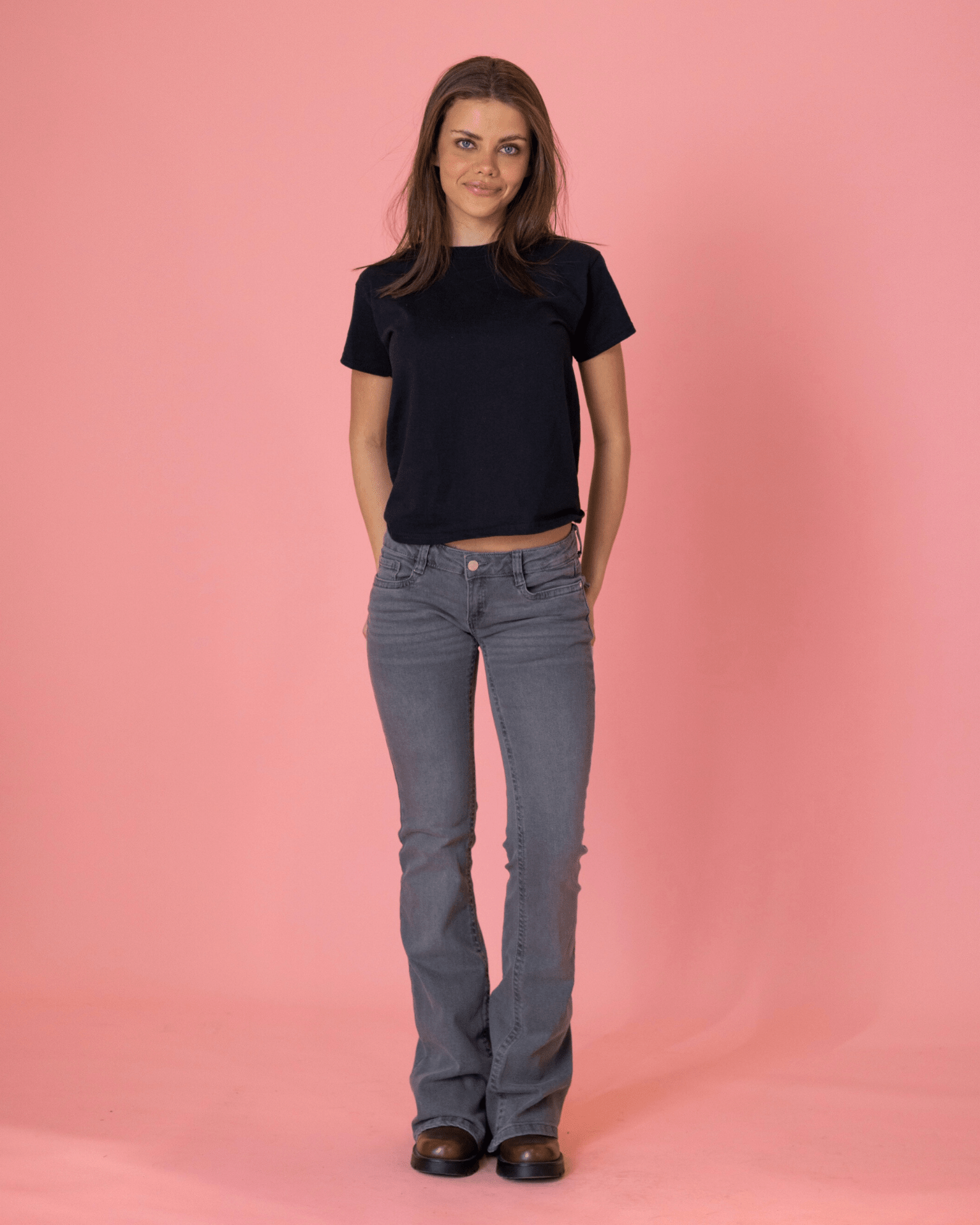 HANNAH ULTRA LOW BOOTCUT JEANS - DARK GREY