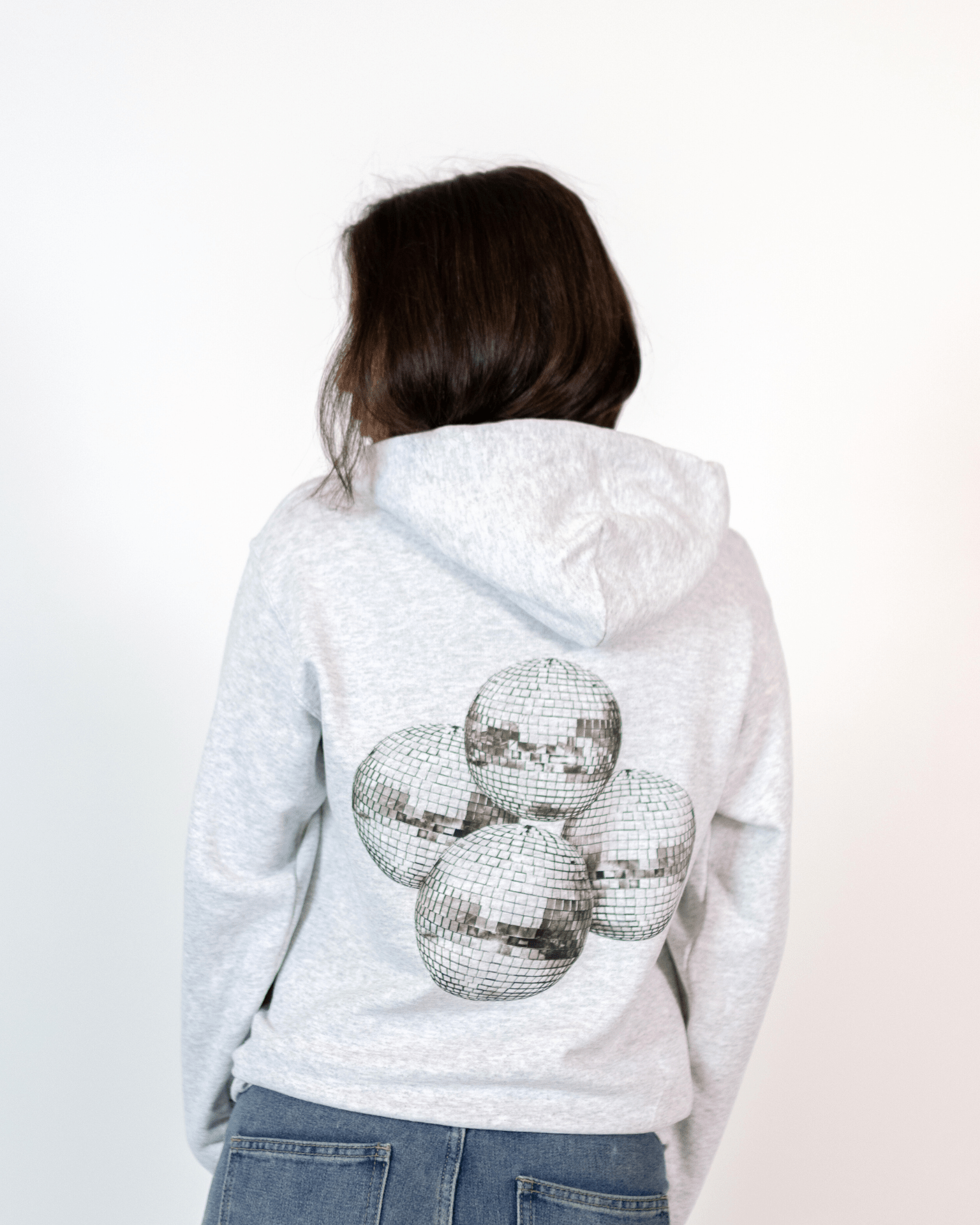 MEGA DISCO BALL (black) HOODIE (back print) - GRAY