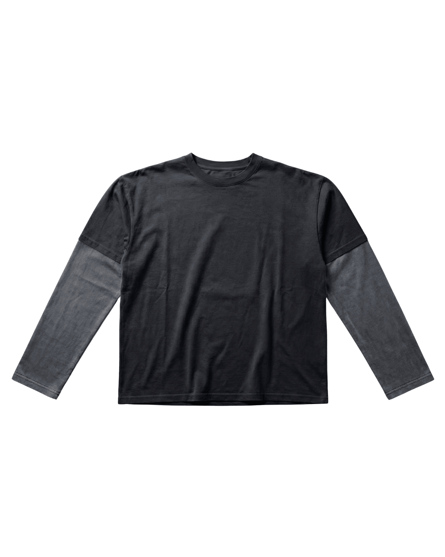 Oversize mørkegrå og sort lag-på-lag T-shirt i bomuld med lange ærmer