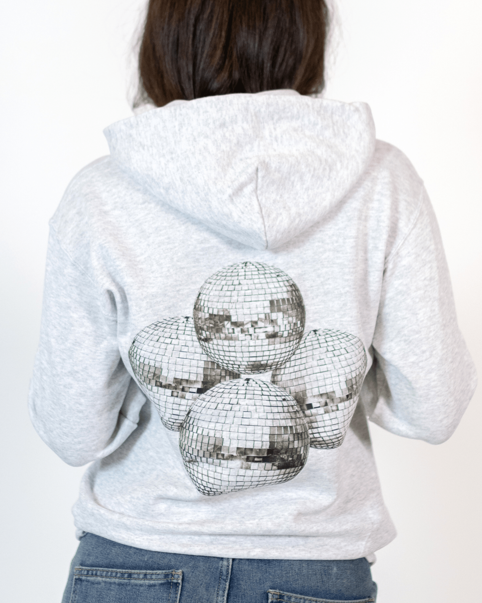MEGA DISCO BALL (black) HOODIE (back print) - GRAY
