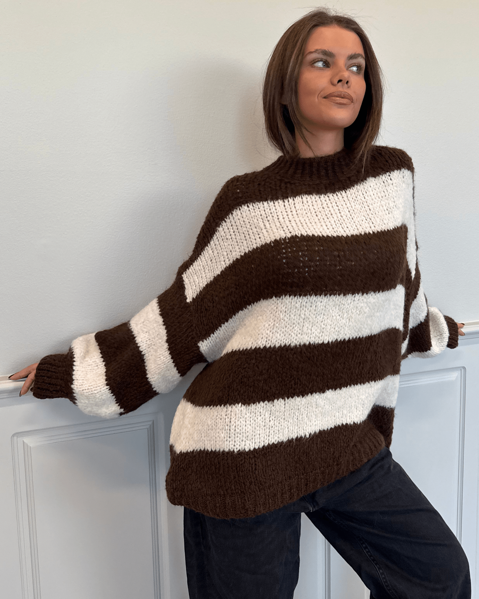 ELSIE STRIPE KNIT - BROWN/OFFWHITE