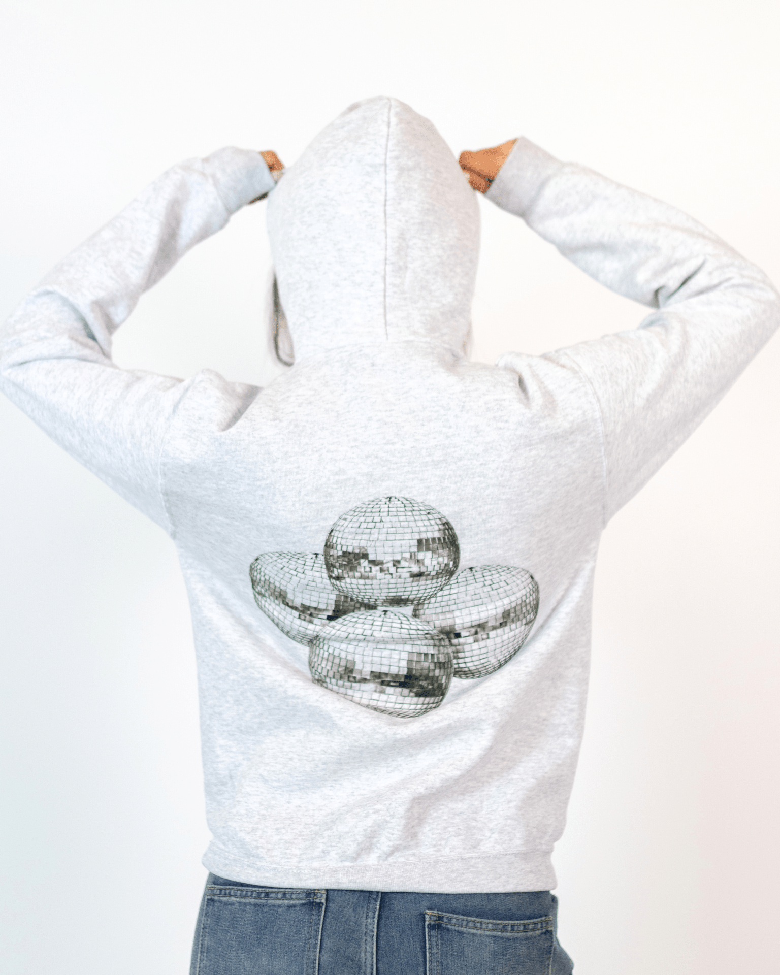 MEGA DISCO BALL (black) HOODIE (back print) - GRAY