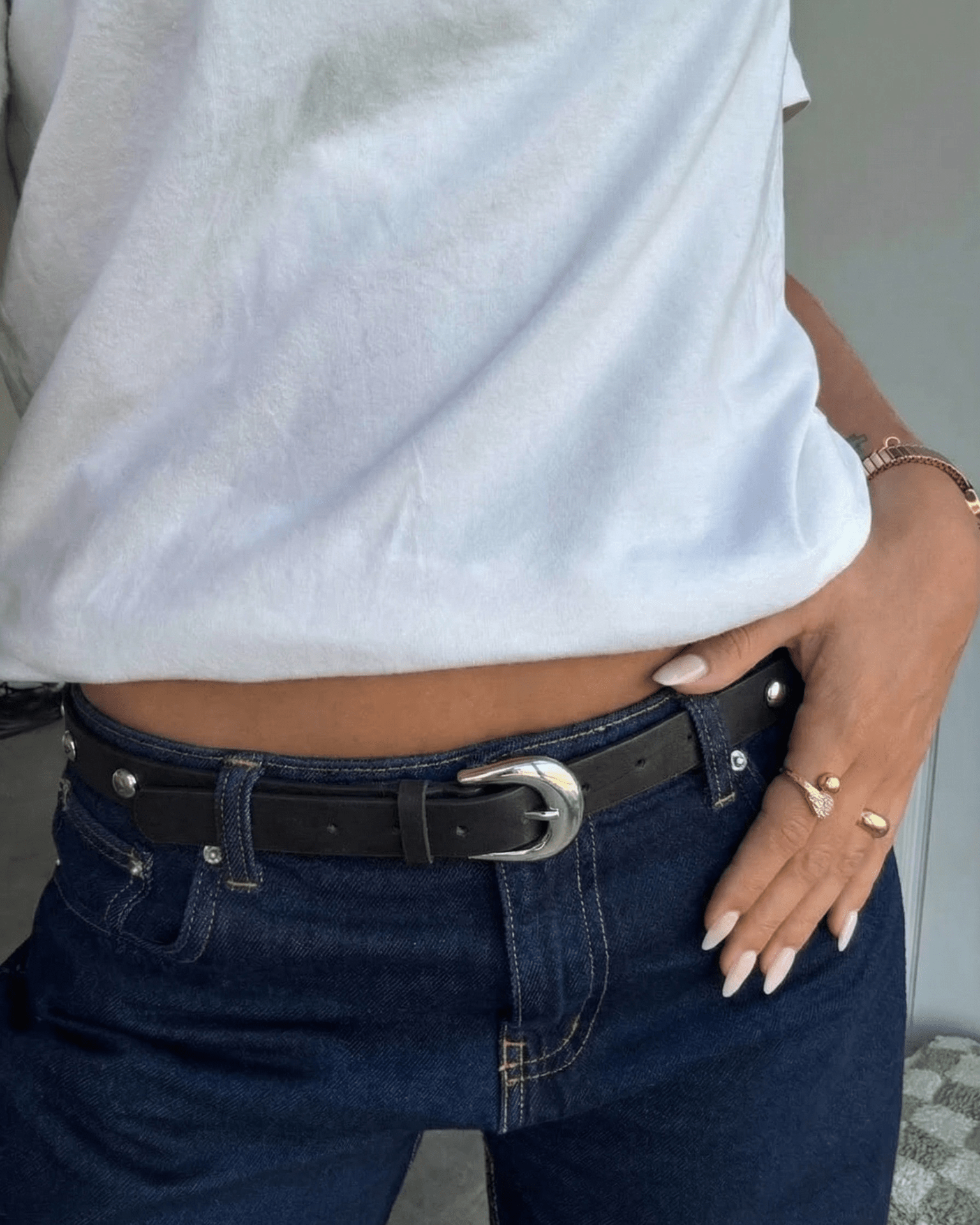 GESSICA RIVET BELT - BLACK/SILVER