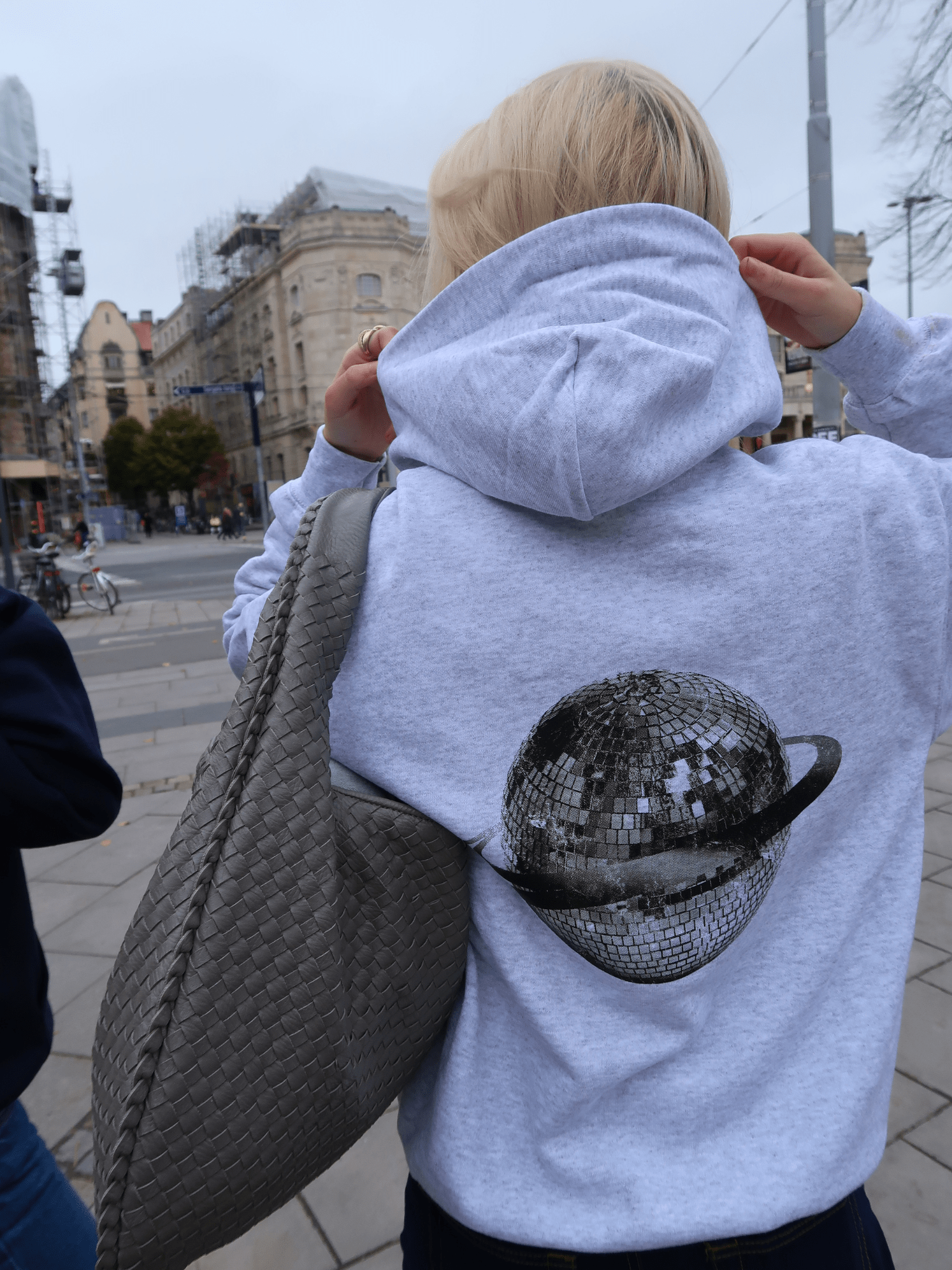 PLANET DISCO (black) HOODIE (back print) - GREY