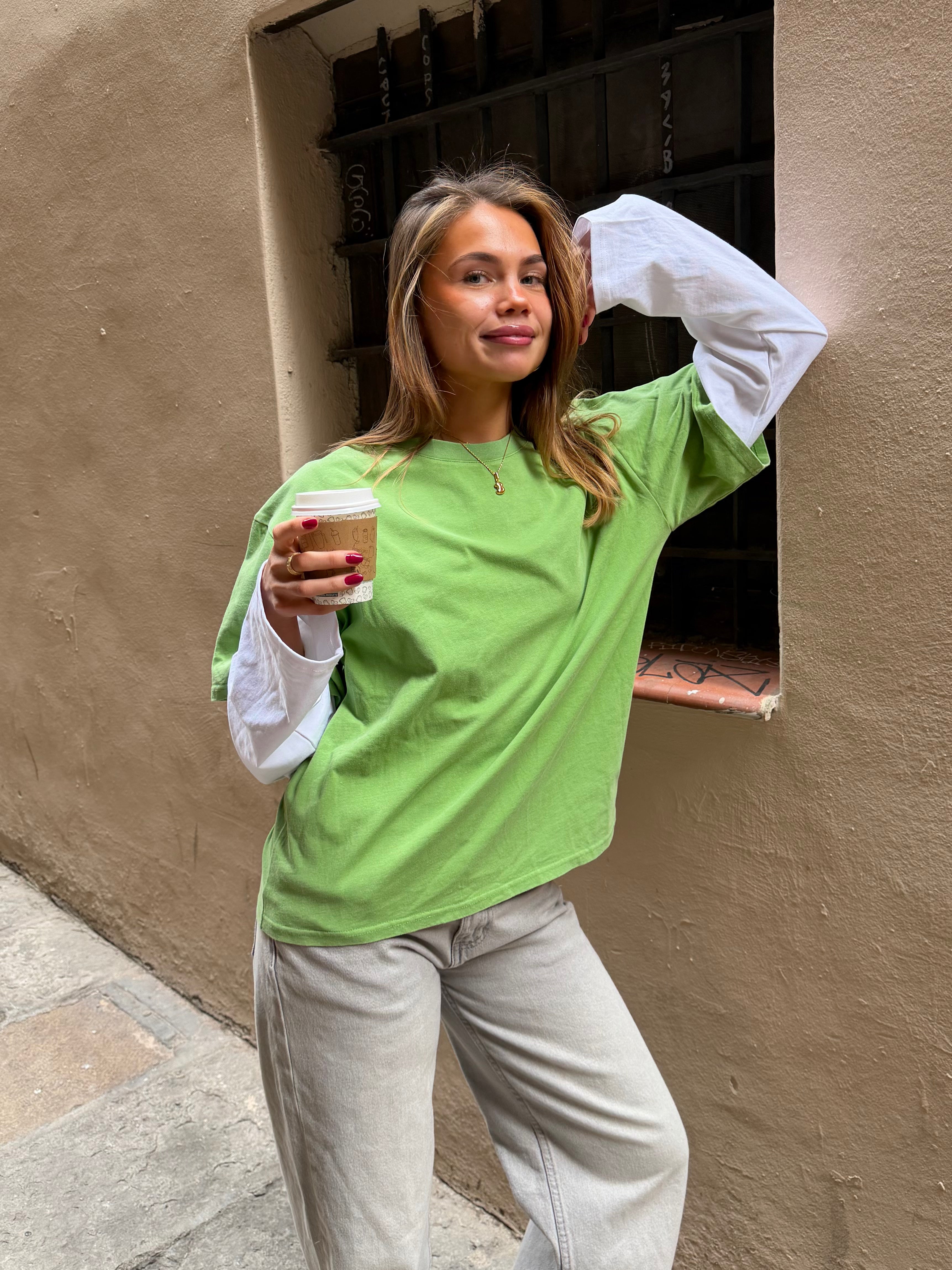ALVIA LAYERED TEE - MATCHA GREEN/WHITE