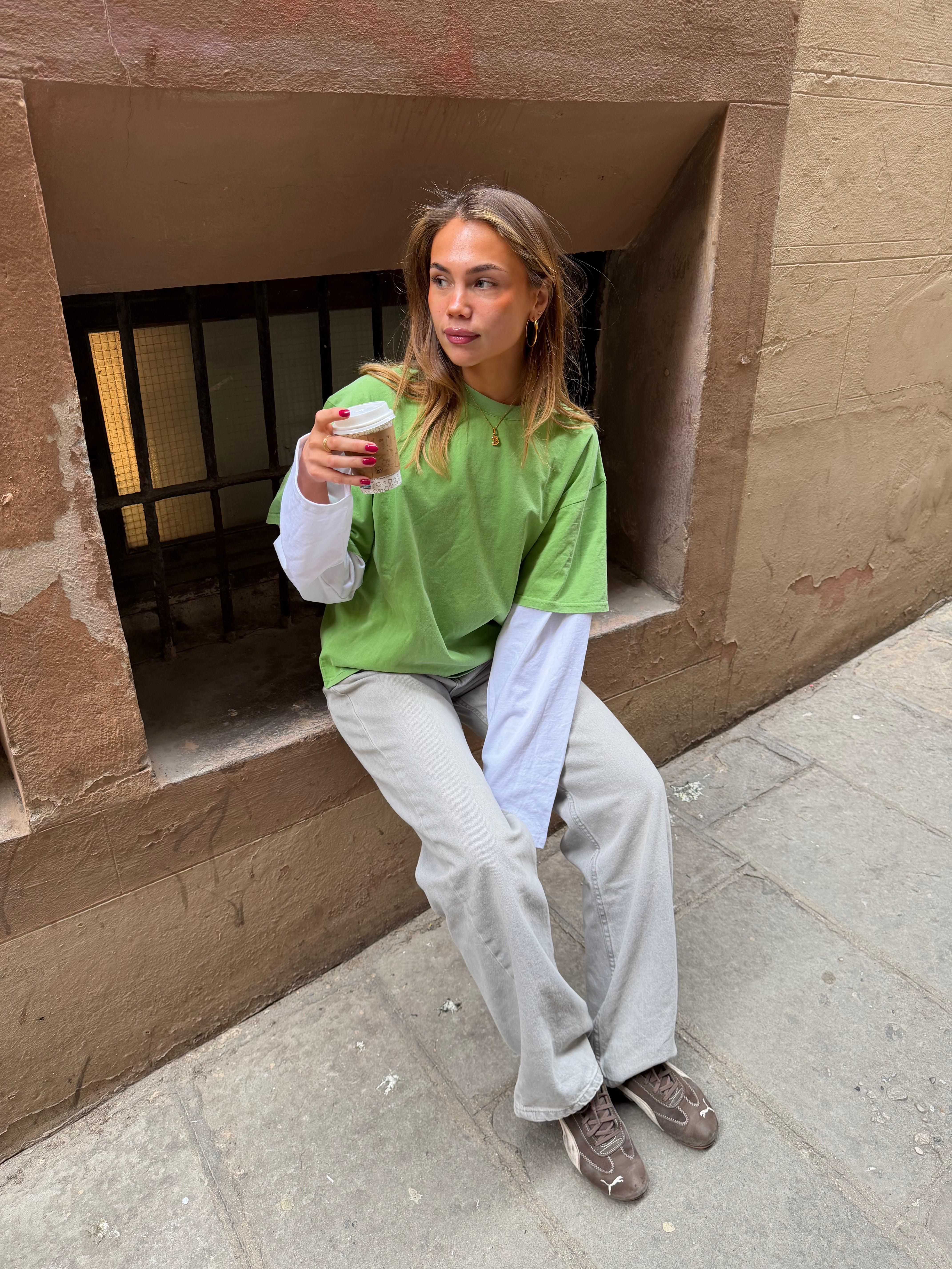 ALVIA LAYERED TEE - MATCHA GREEN/WHITE