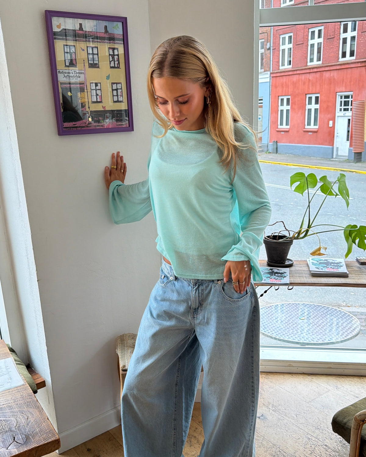 ANEMONE WIDESLEEVE TOP - ICE BLUE - Dinvintageshop
