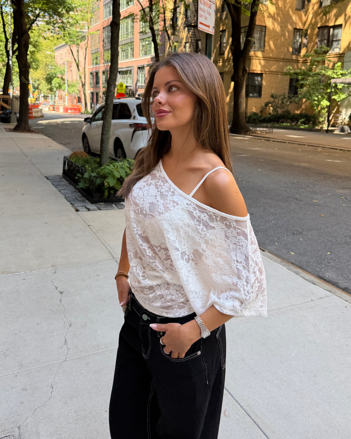MATHILDE LACE TOP - WHITE - Dinvintageshop