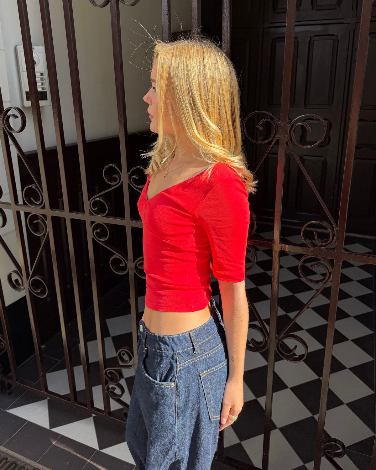 ELVIRA TOP - RED - Dinvintageshop